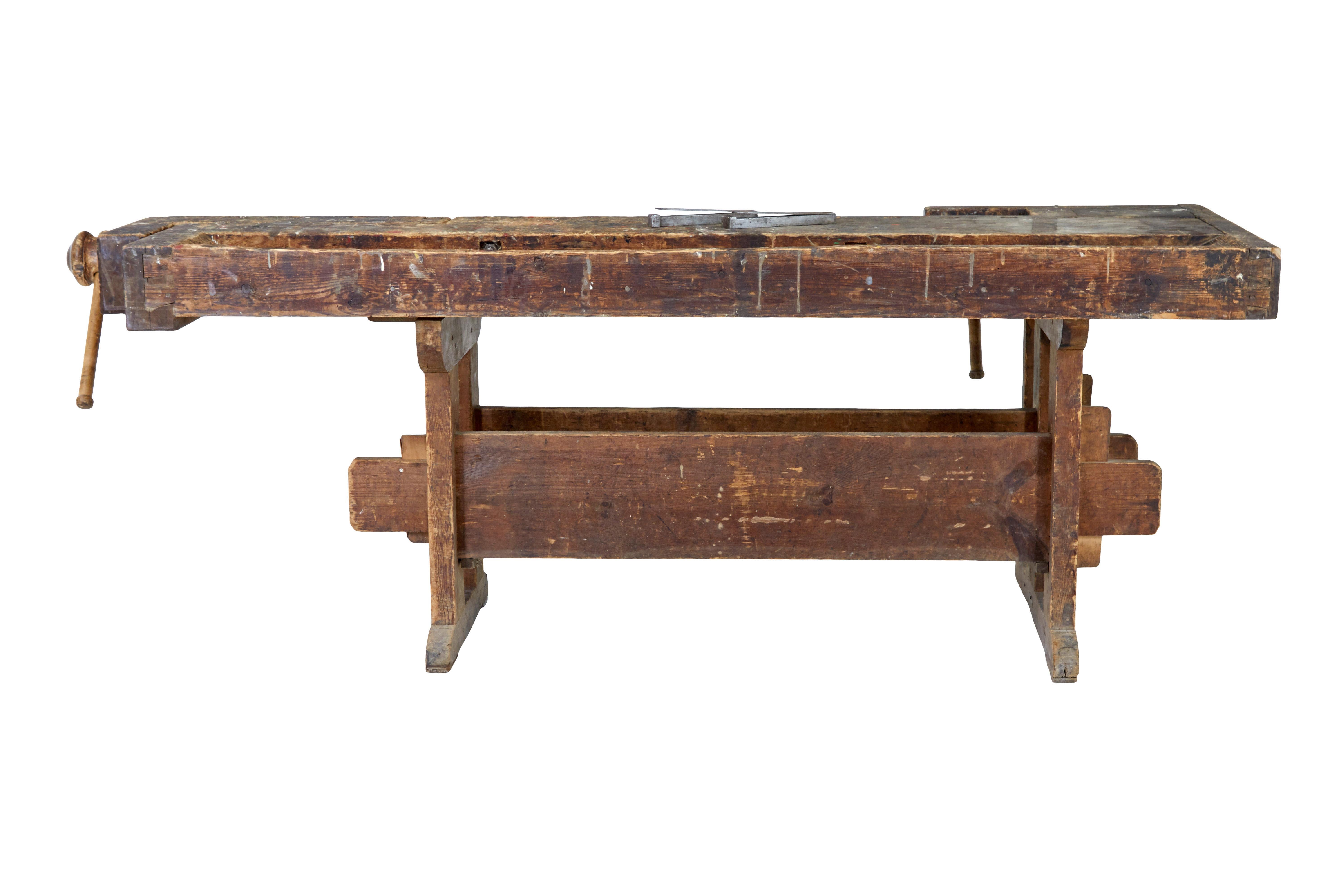 Hand-Crafted 19th century Scandinavian pine workbench