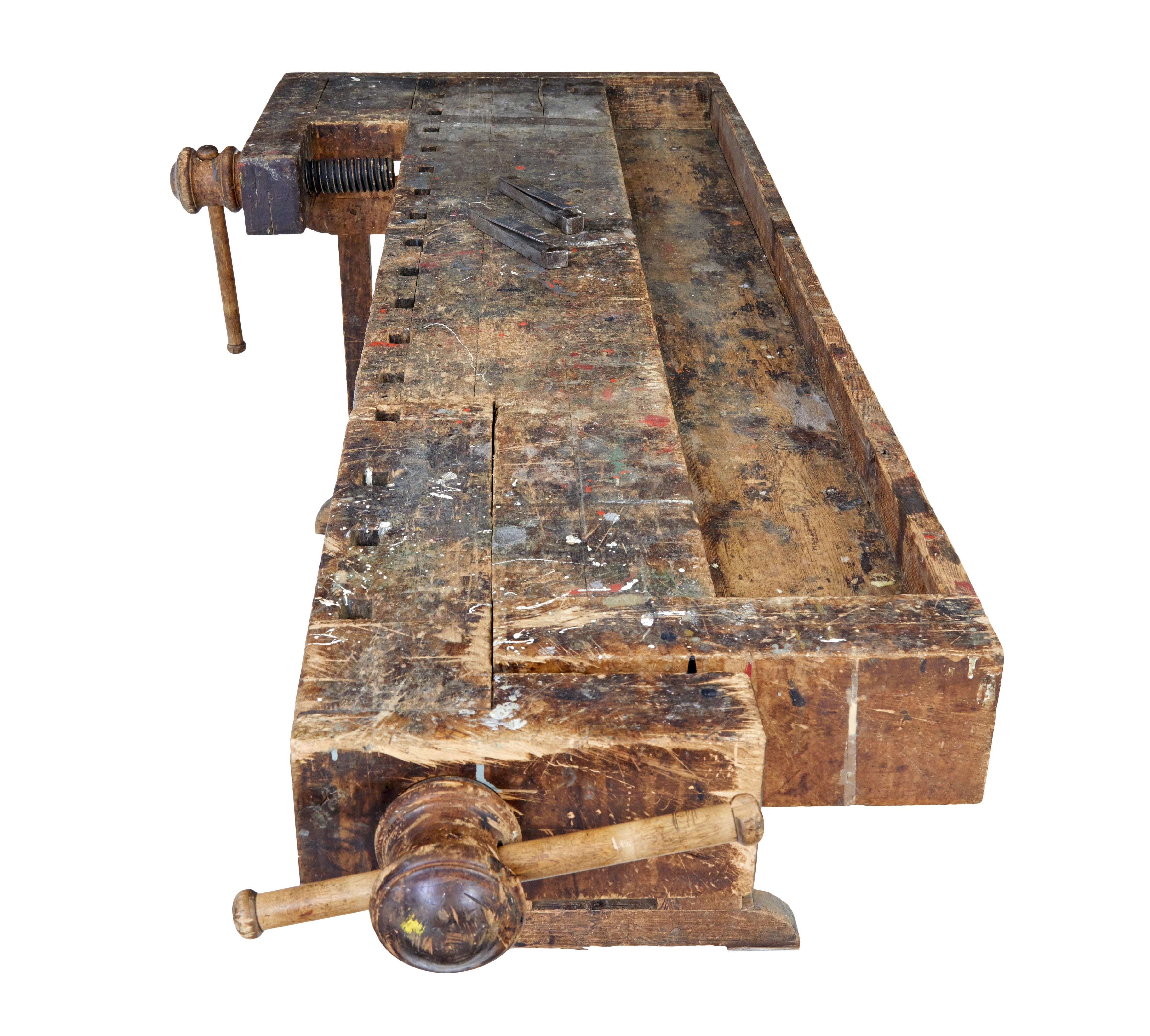 19th century Scandinavian pine workbench In Fair Condition In Debenham, Suffolk