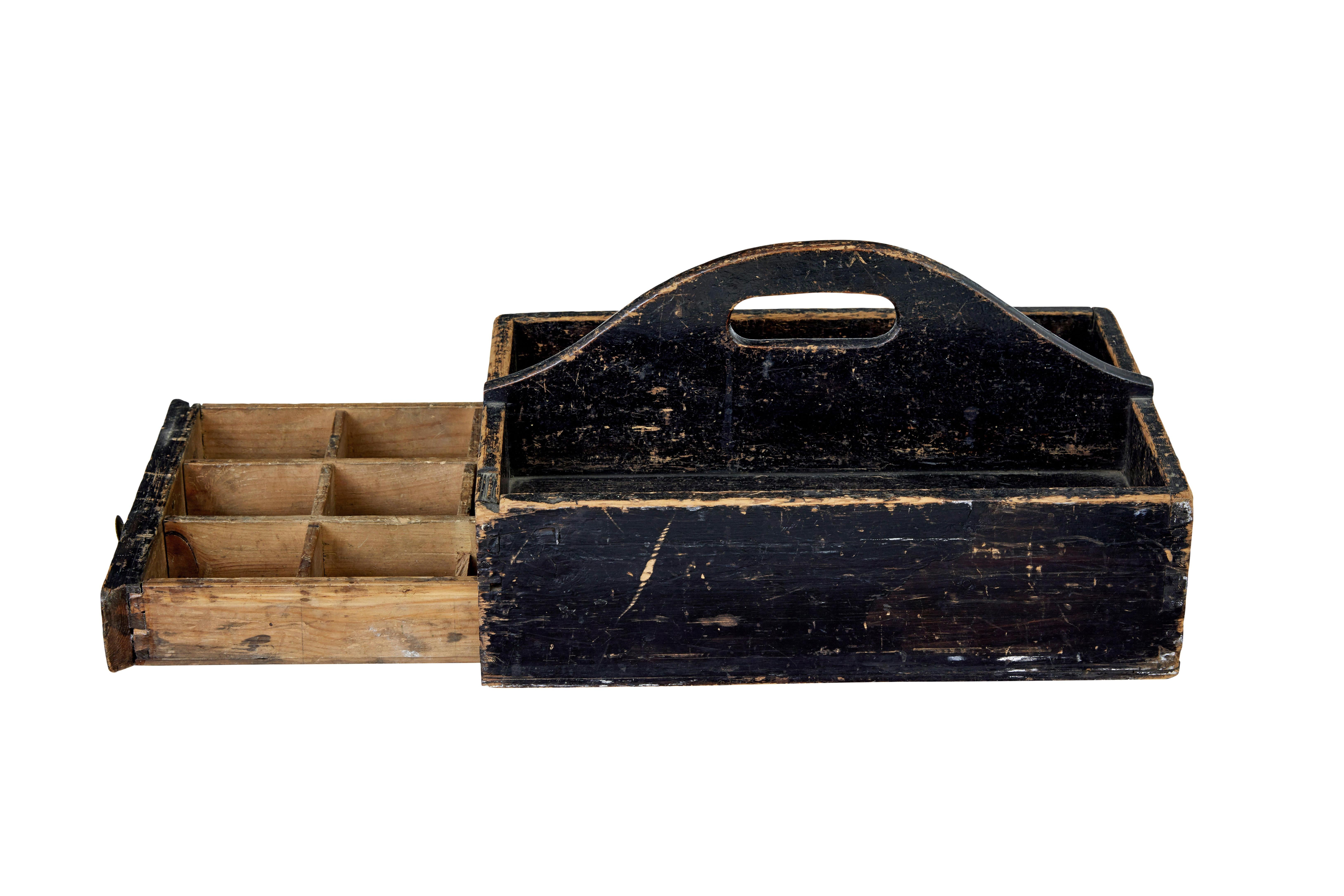 Rustic 19th century Scandinavian rustic pine cutlery box For Sale