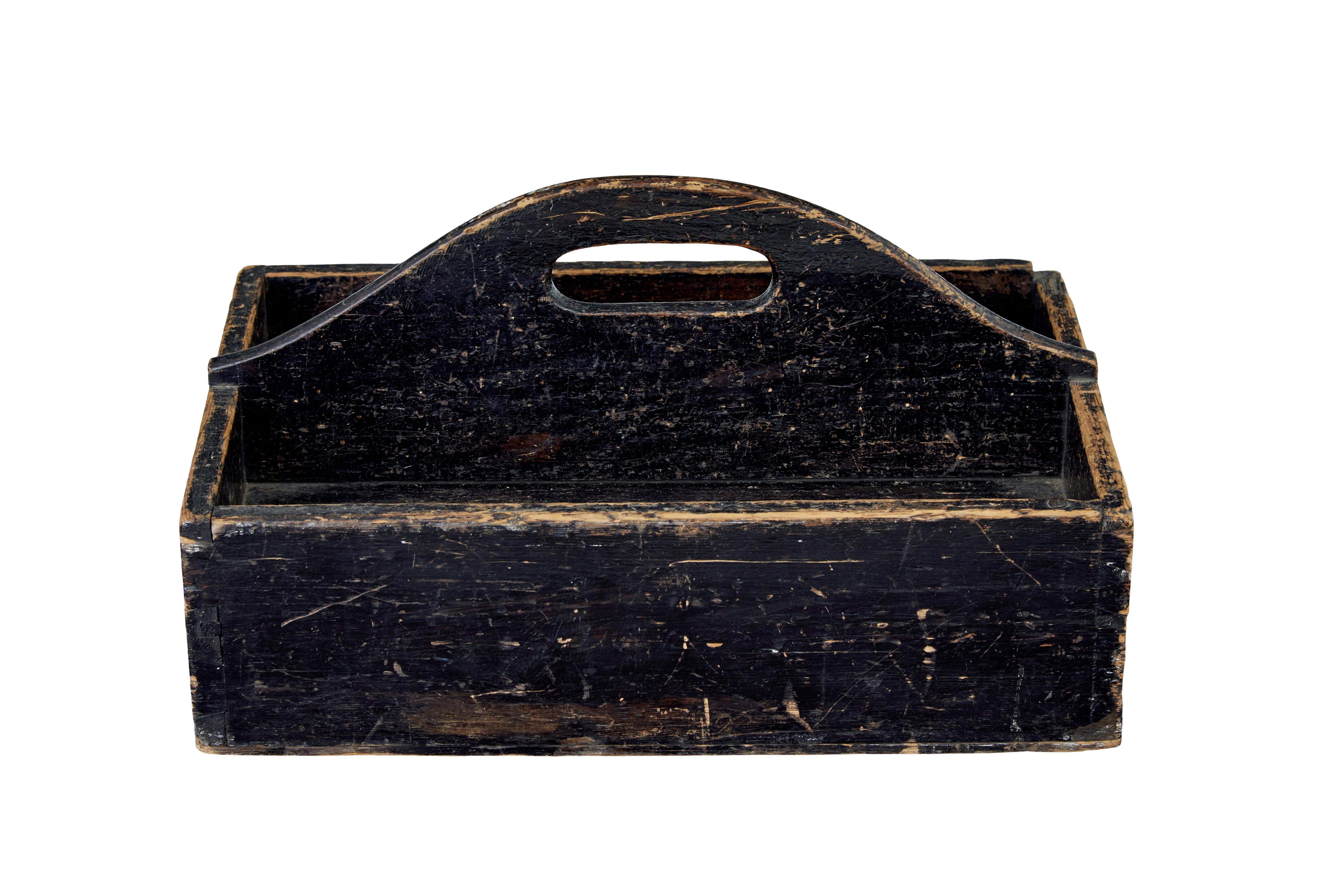 Hand-Crafted 19th century Scandinavian rustic pine cutlery box For Sale