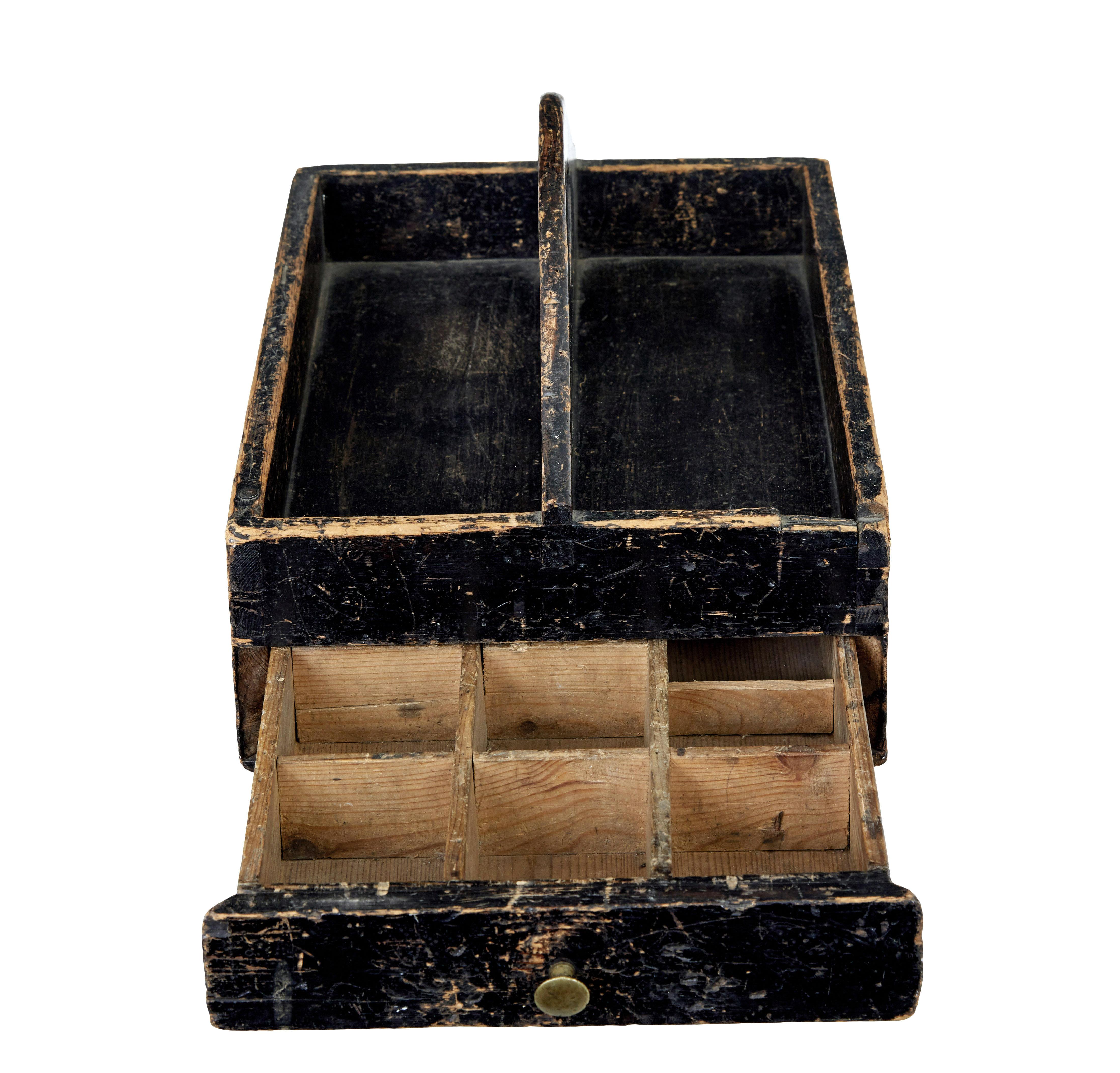 19th century Scandinavian rustic pine cutlery box In Good Condition For Sale In Debenham, Suffolk