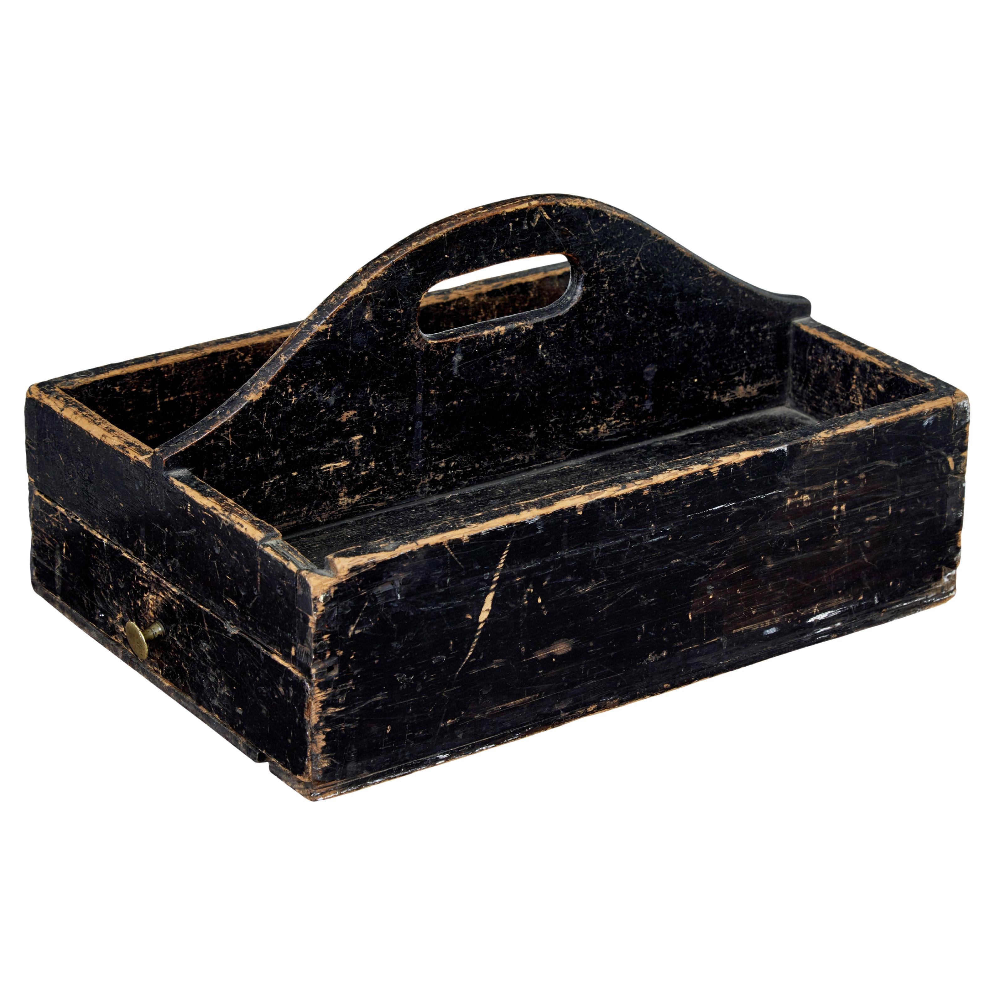 19th century Scandinavian rustic pine cutlery box For Sale
