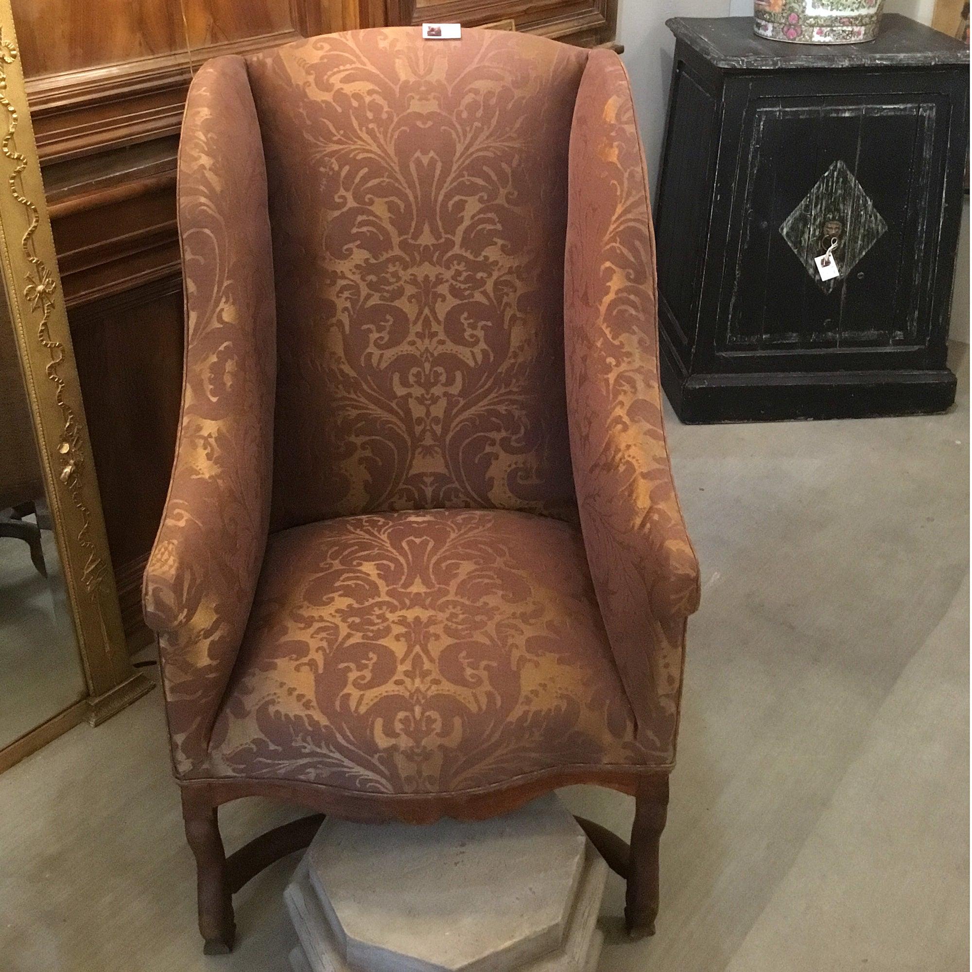 19th Century Scandinavian Silk-Upholstered Wingback Chair In Good Condition For Sale In Brenham, TX