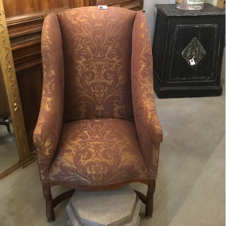 19th Century Scandinavian Silk-Upholstered Wingback Chair For Sale at  1stDibs