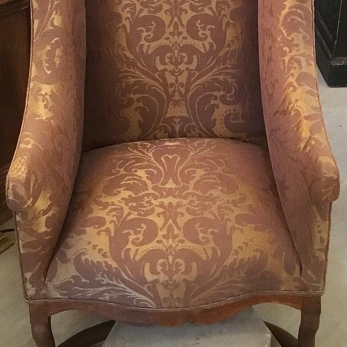 19th Century Scandinavian Silk-Upholstered Wingback Chair For Sale 1