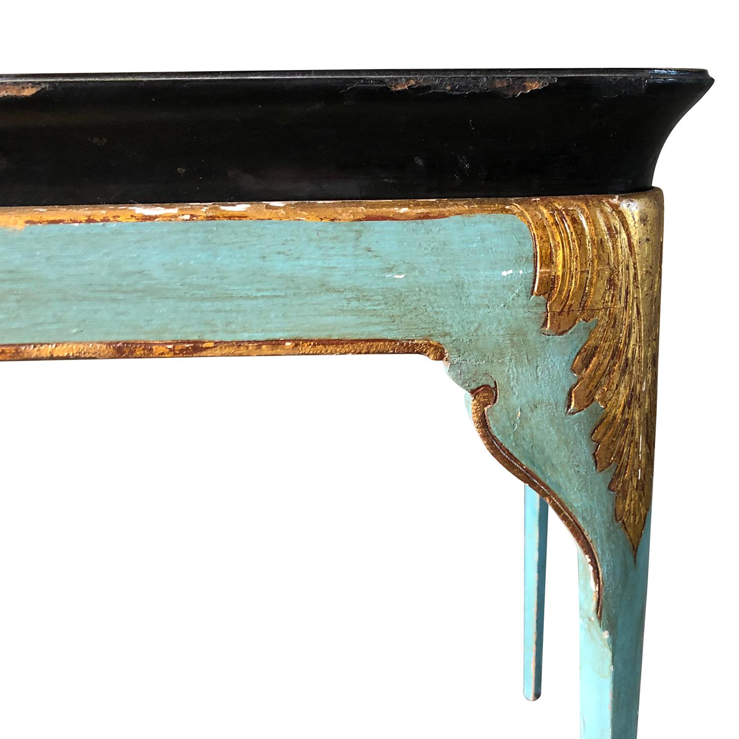 Wood 19th Century Turquoise Swedish Gustavian Tray Table - Antique Pine Side Table For Sale