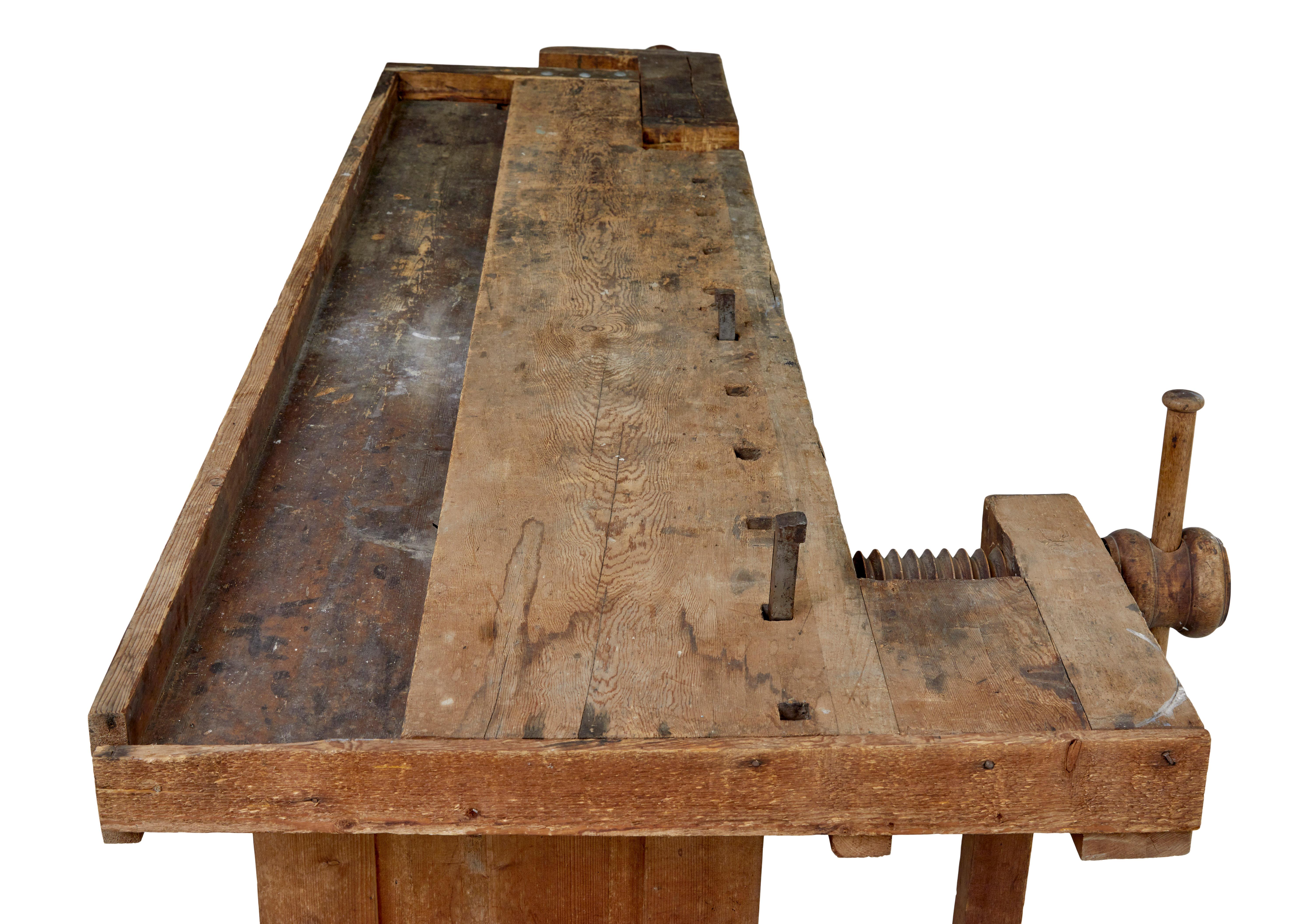19th century Scandinavian trestle pine workbench 1