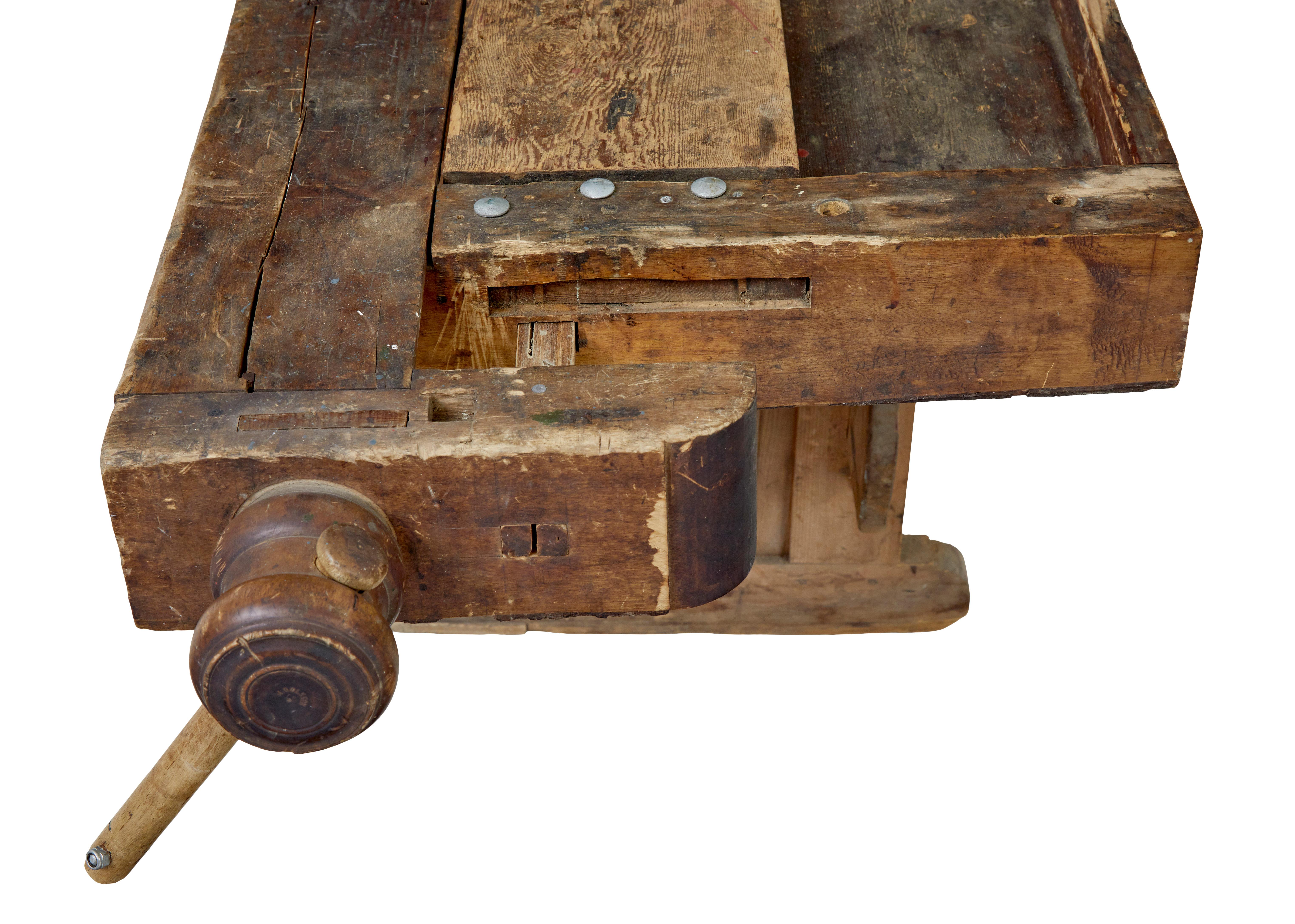 19th century Scandinavian trestle pine workbench In Good Condition In Debenham, Suffolk