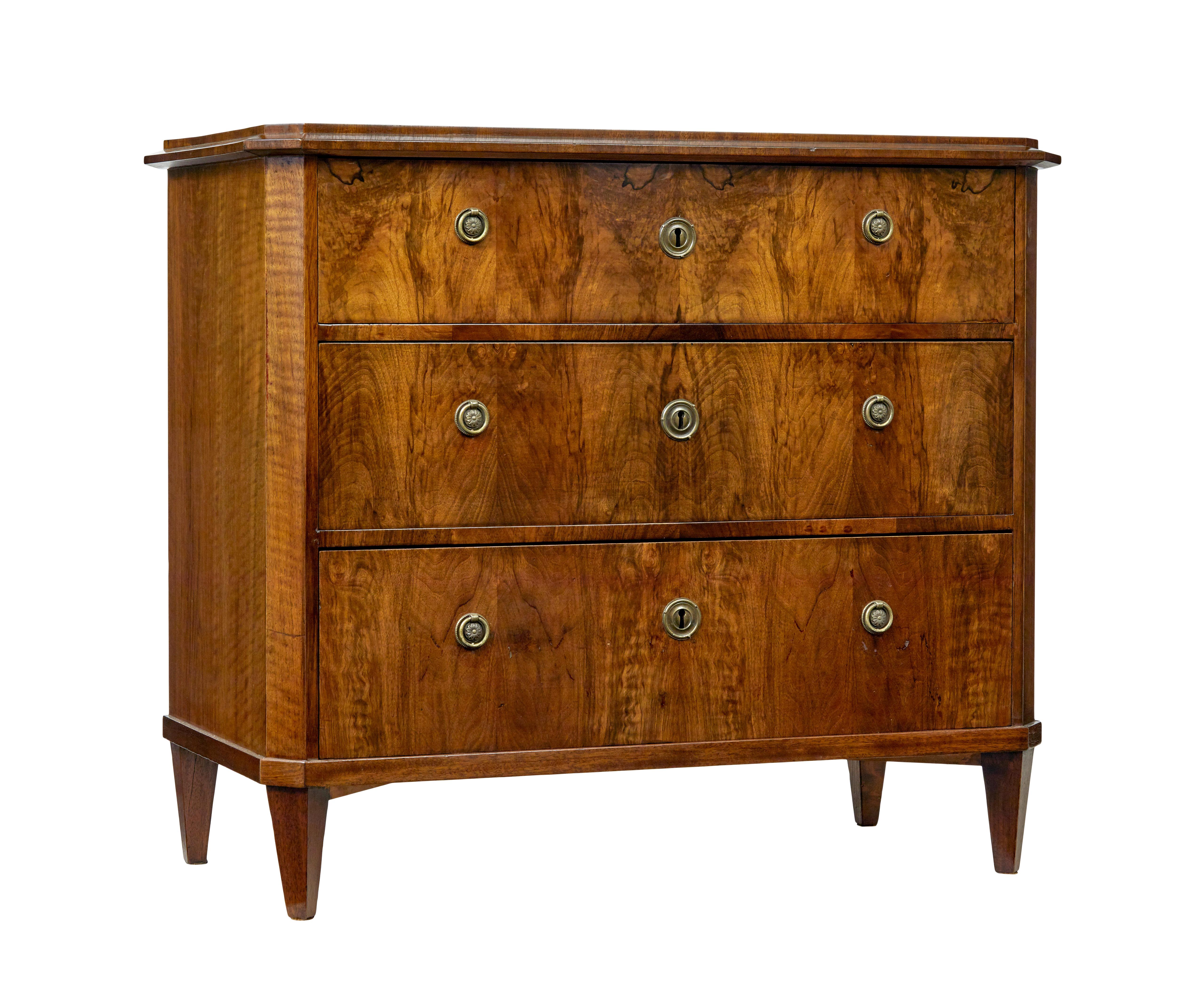 19th Century 19th century Scandinavian walnut chest of drawers For Sale