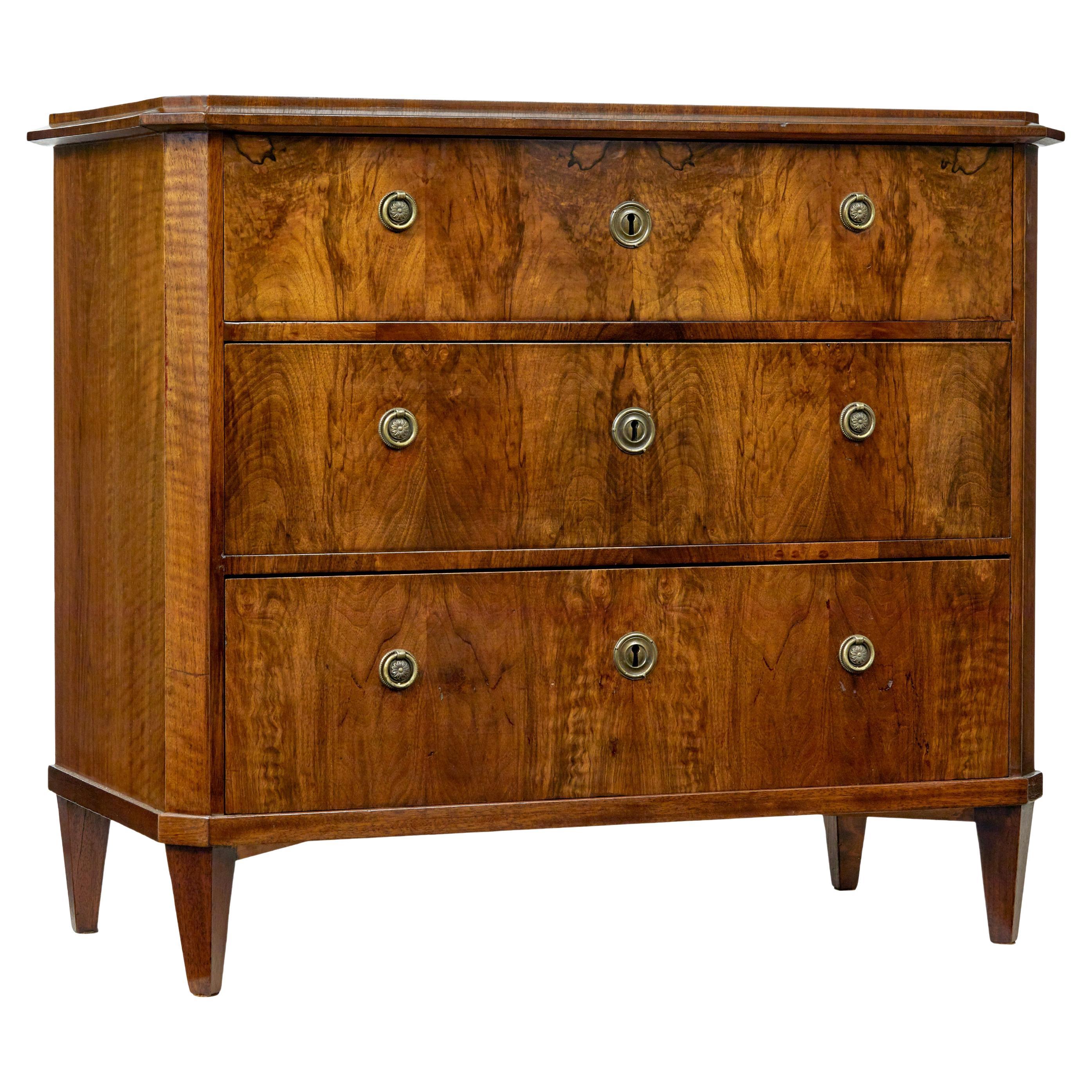 19th century Scandinavian walnut chest of drawers For Sale