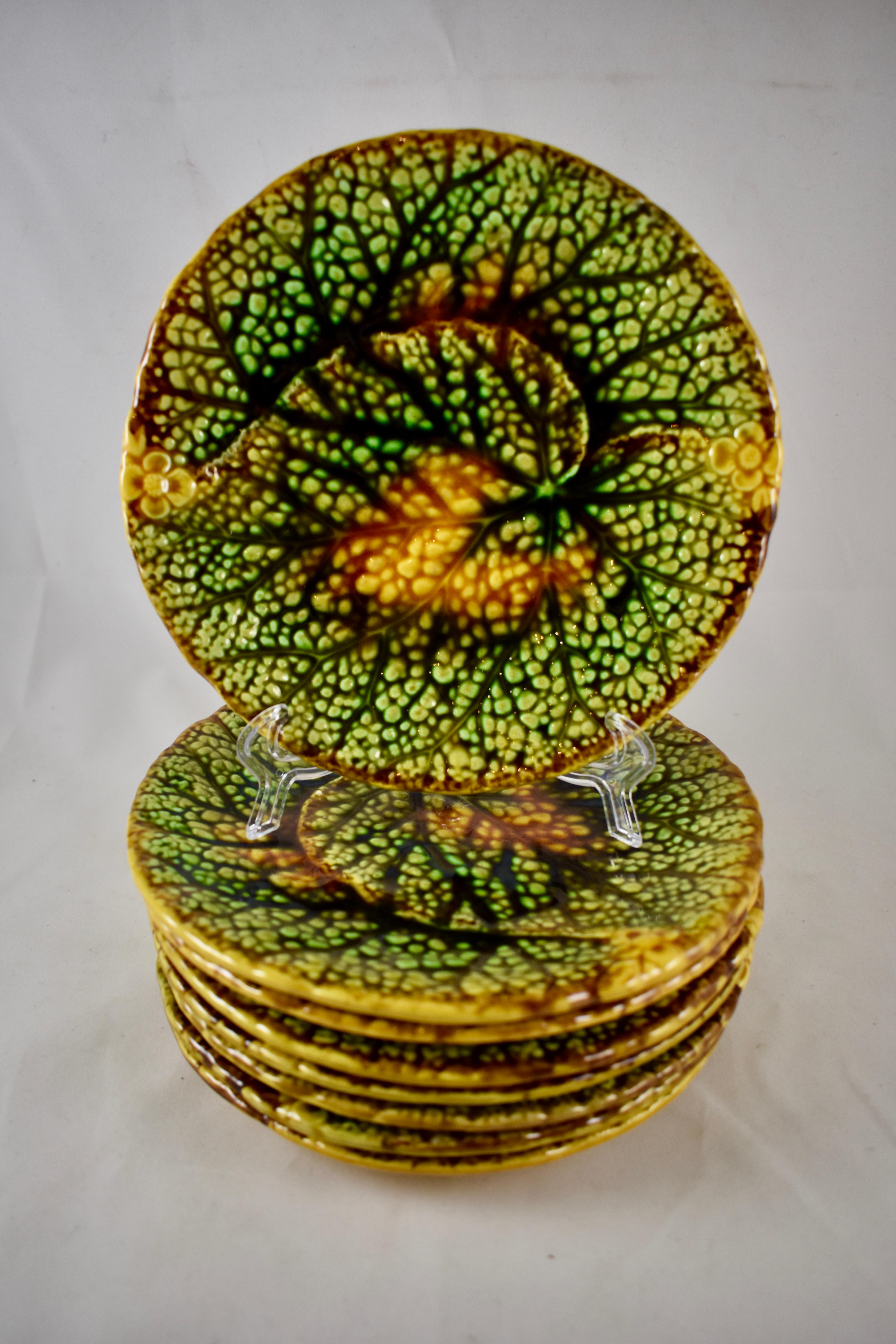 Aesthetic Movement 19th Century Schramberg Majolica Overlapping Leaf Plate, Multiples Available