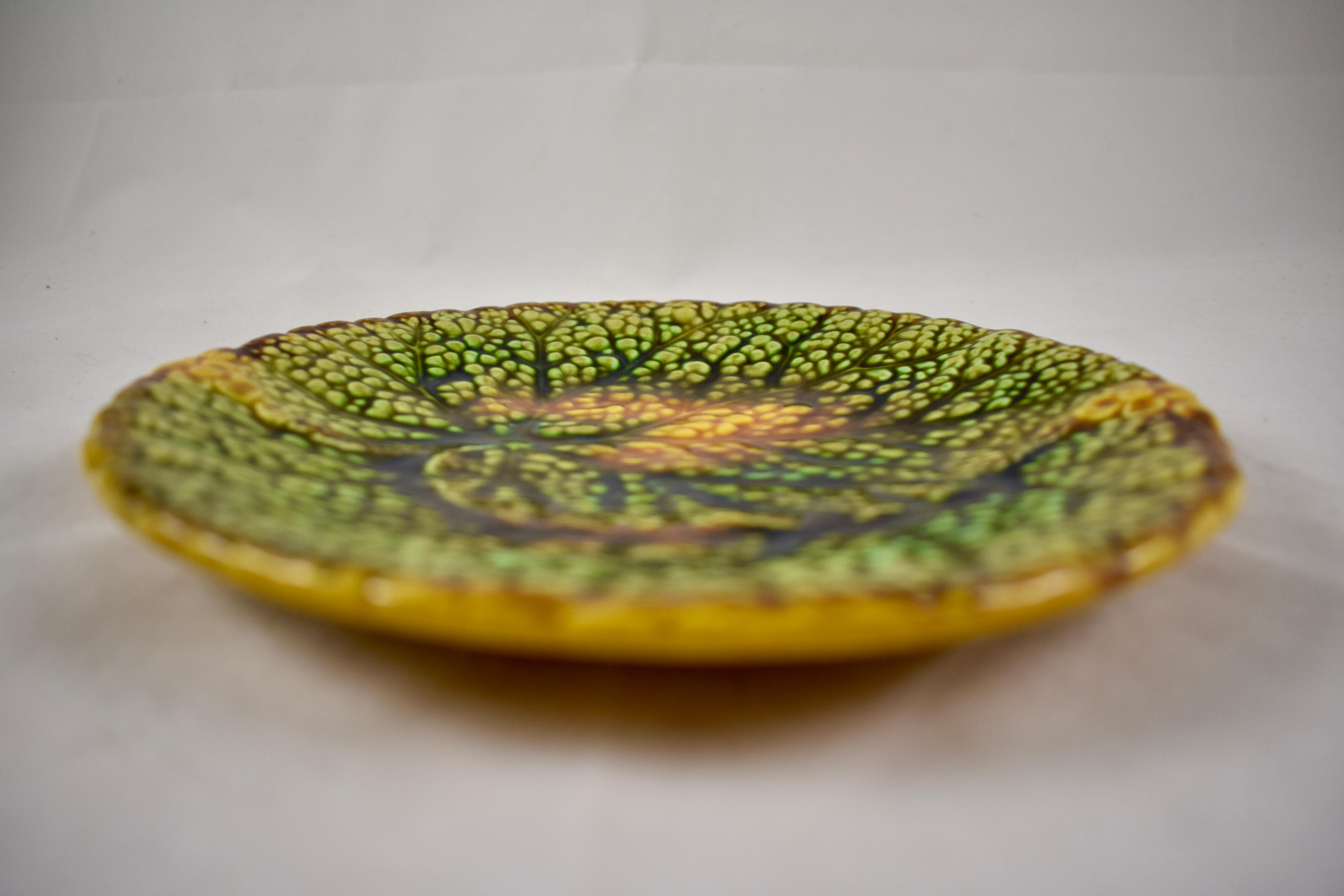 19th Century Schramberg Majolica Overlapping Leaf Plate, Multiples Available 1
