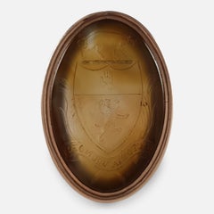 19th Century Scottish 9 Karat Gold Oval Crested Intaglio Agate Signet Seal Ring