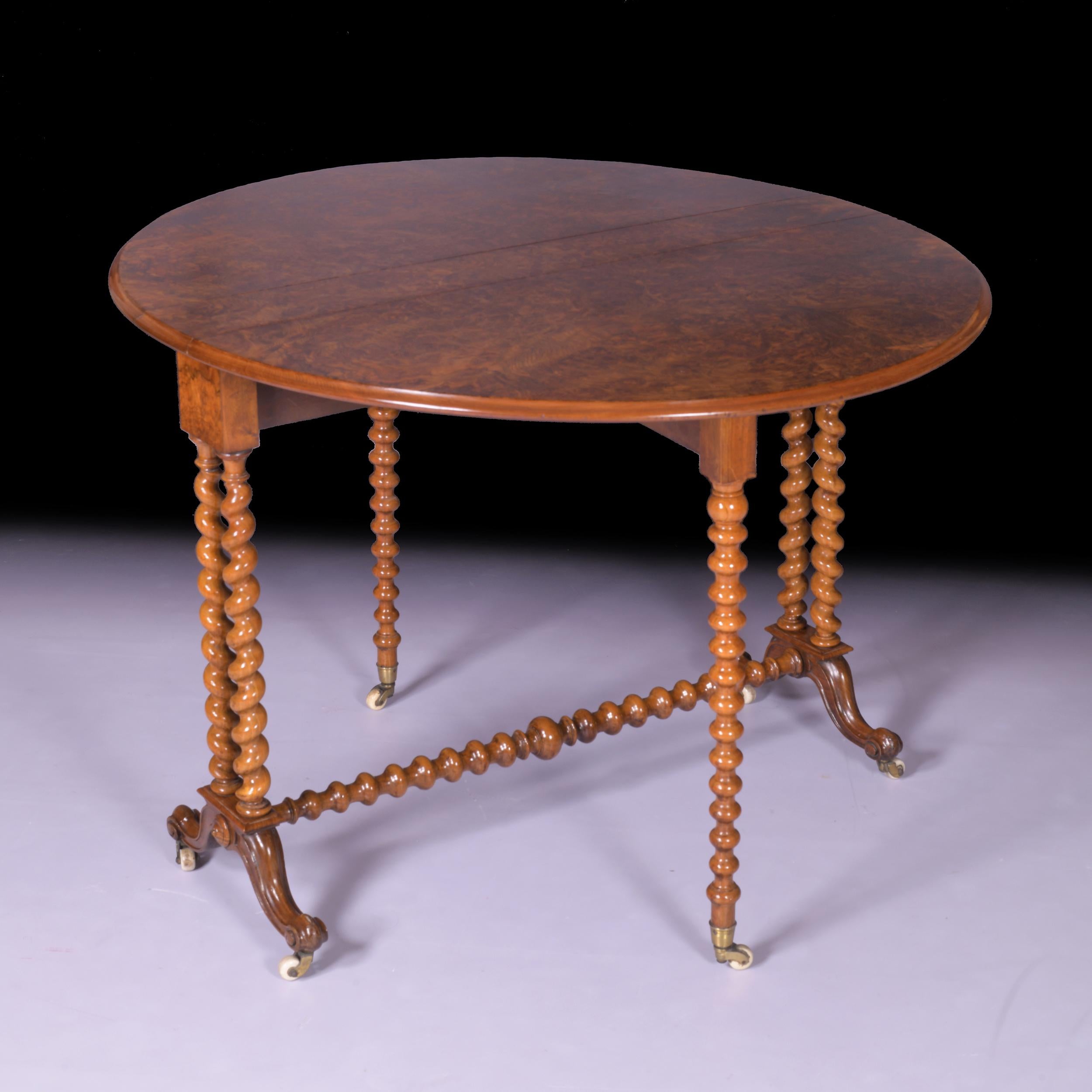 19th Century Scottish Burr Walnut Sutherland Table by John Taylor of Edinburgh In Excellent Condition For Sale In Dublin, IE