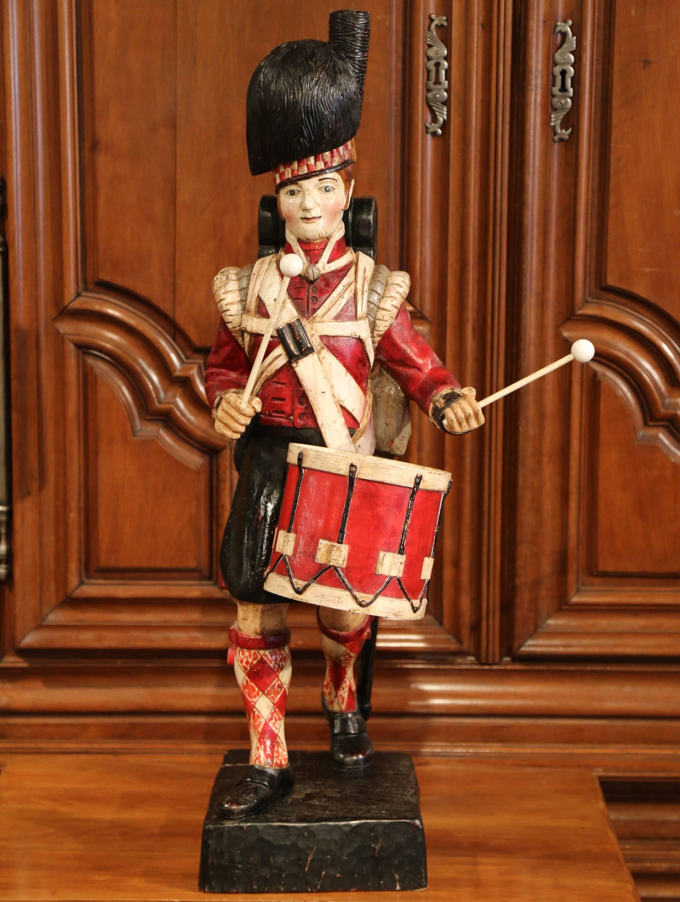 19th Century Scottish Carved Polychrome Wood Figure of Military Drummer 1