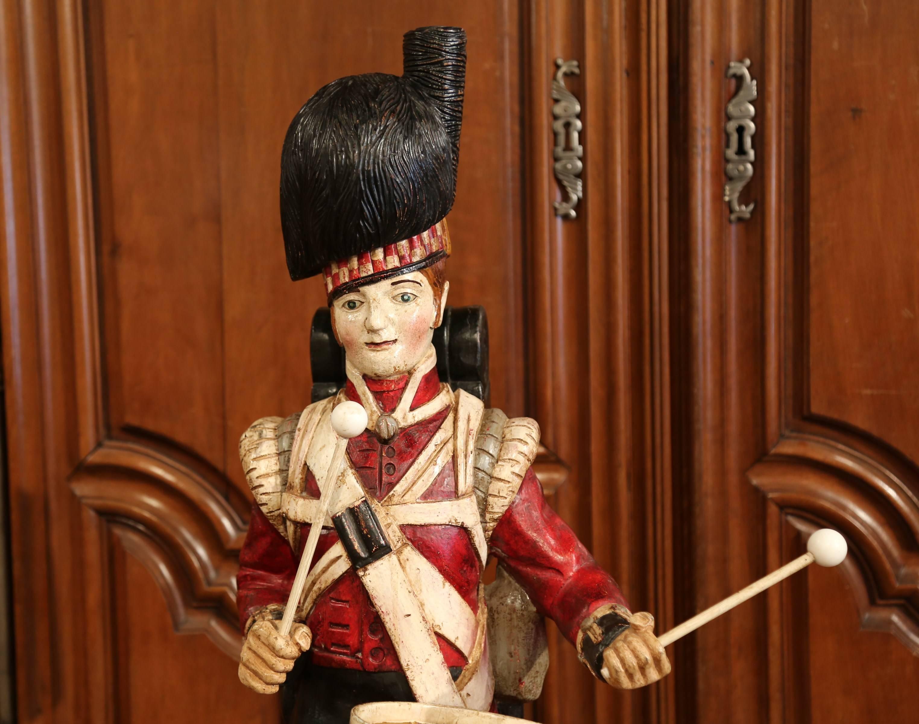19th Century Scottish Carved Polychrome Wood Figure of Military Drummer 2