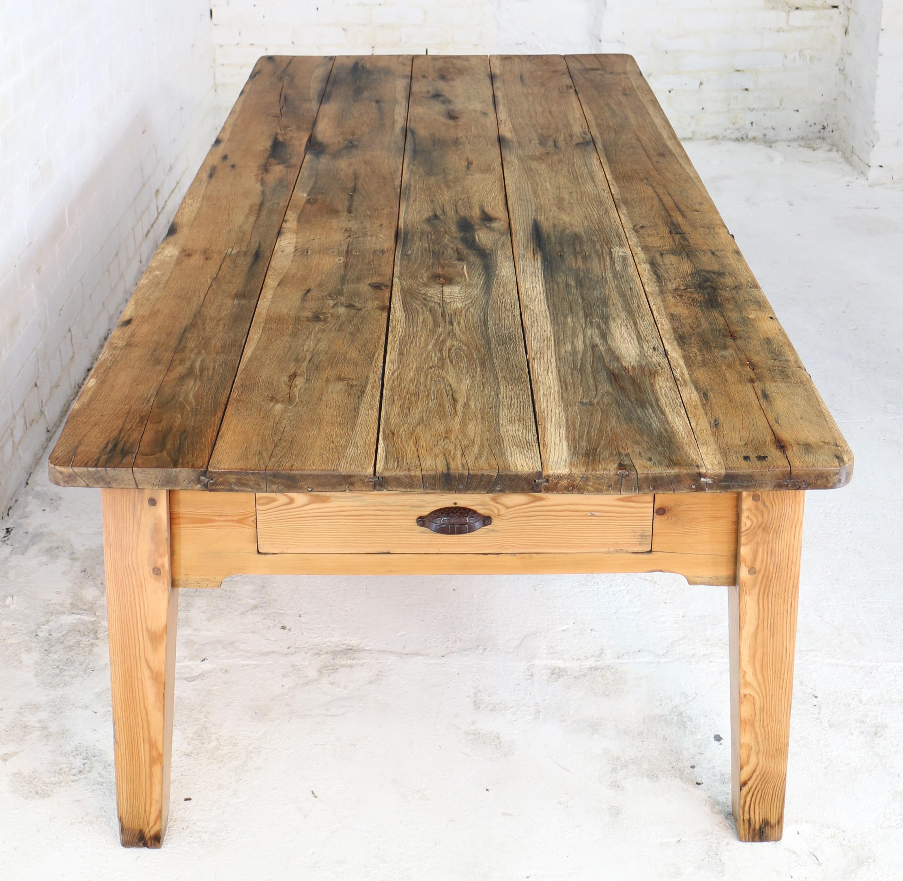 19th Century Scottish Estate Large Oak and Pitch Pine Kitchen Preparation Table 3