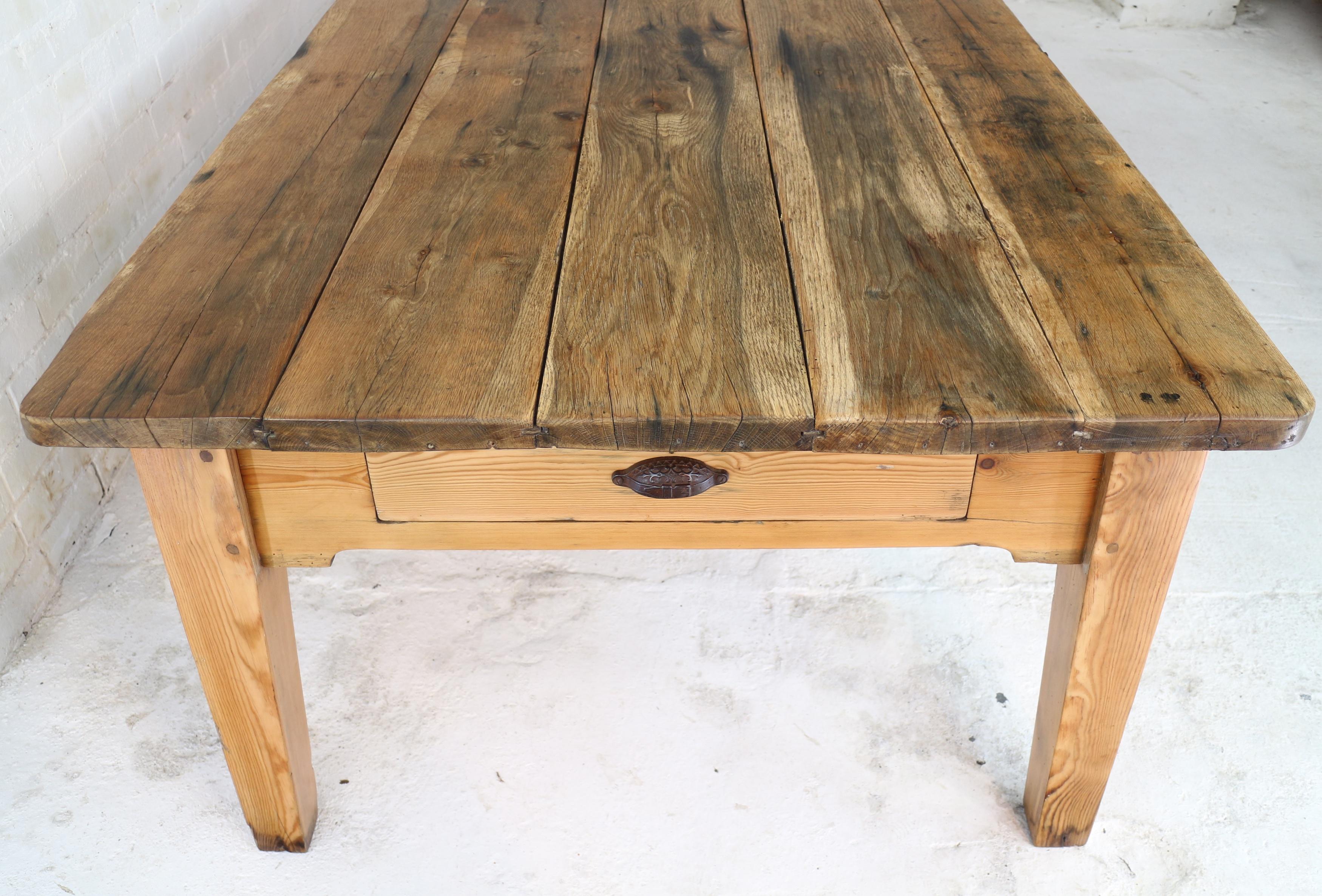 19th Century Scottish Estate Large Oak and Pitch Pine Kitchen Preparation Table 1