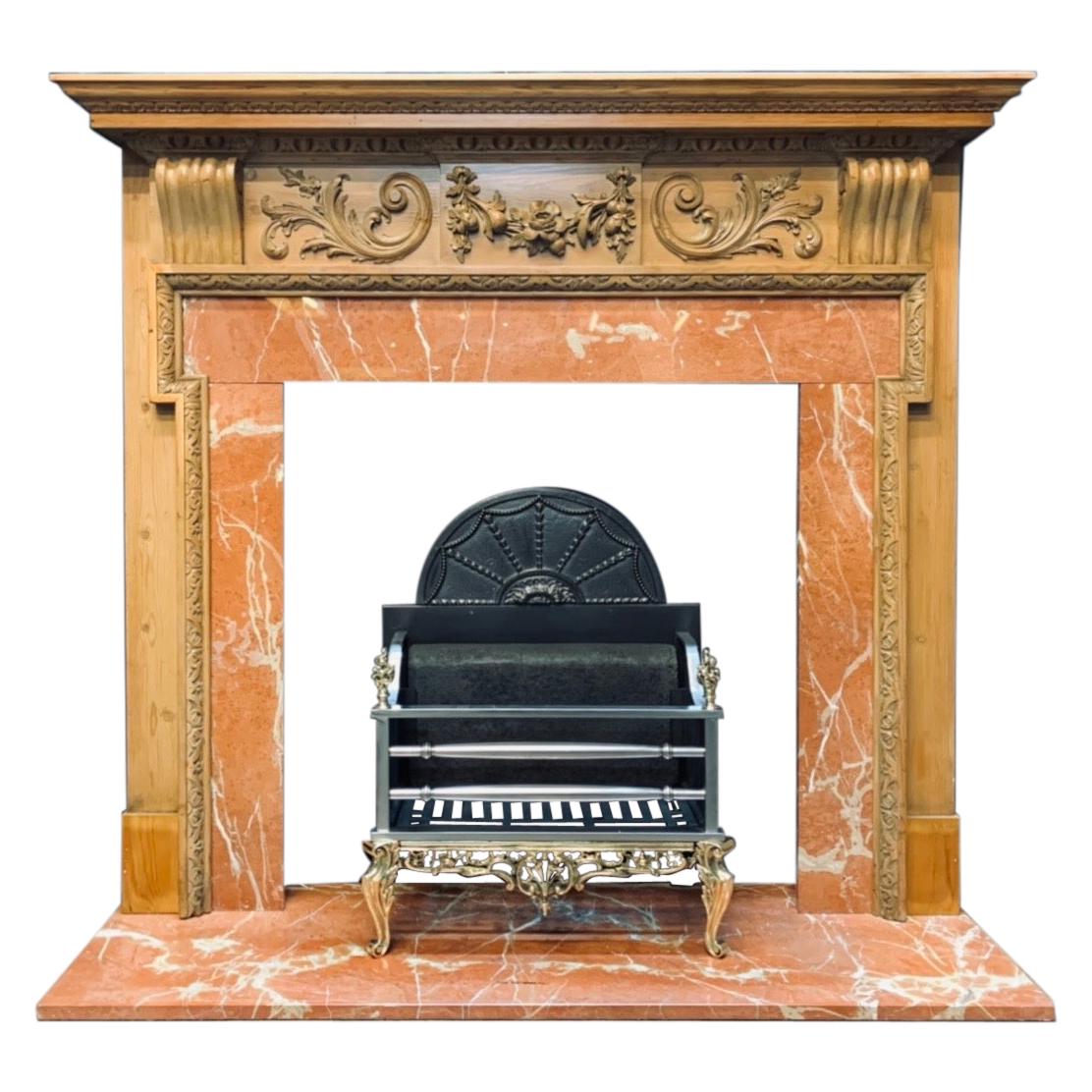 19th Century Scottish Georgian Manner Carved Pine Fireplace Surround
