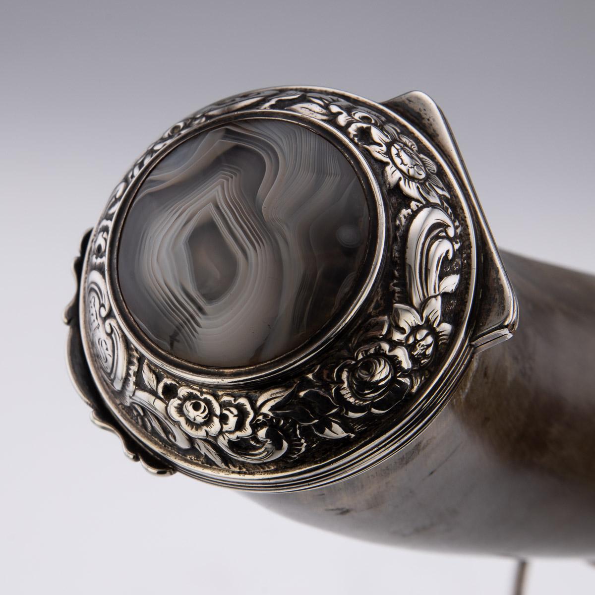 19th Century Scottish Horn, Banded Agate & Solid Silver Table Snuff Mull, c.1870 For Sale 8