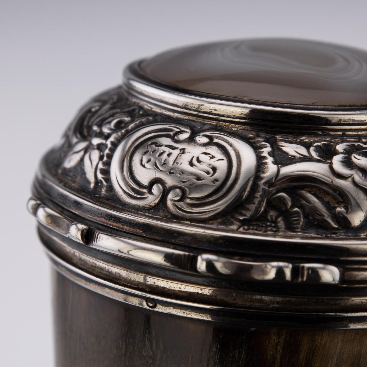 19th Century Scottish Horn, Banded Agate & Solid Silver Table Snuff Mull, c.1870 For Sale 10