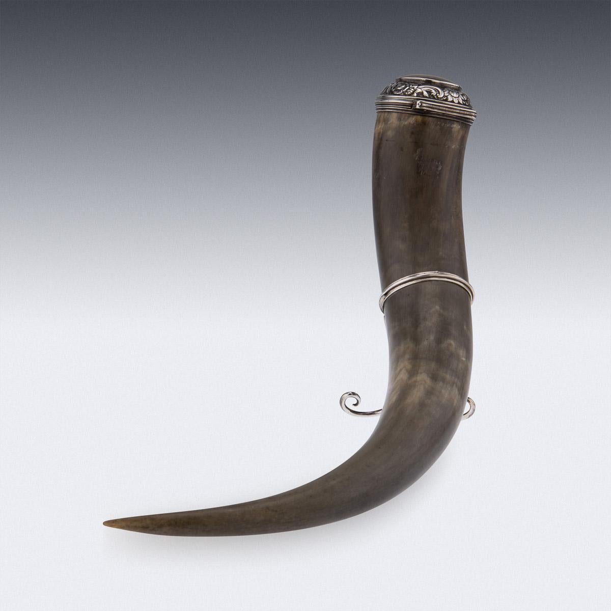 19th Century Scottish Horn, Banded Agate & Solid Silver Table Snuff Mull, c.1870 For Sale 1