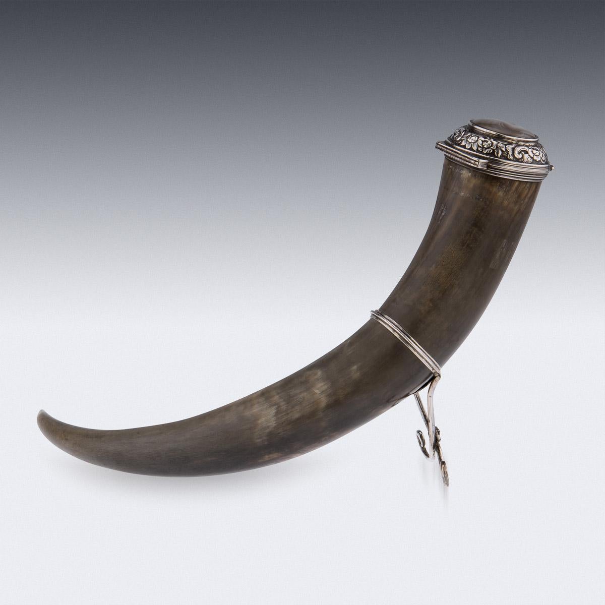 19th Century Scottish Horn, Banded Agate & Solid Silver Table Snuff Mull, c.1870 For Sale 2