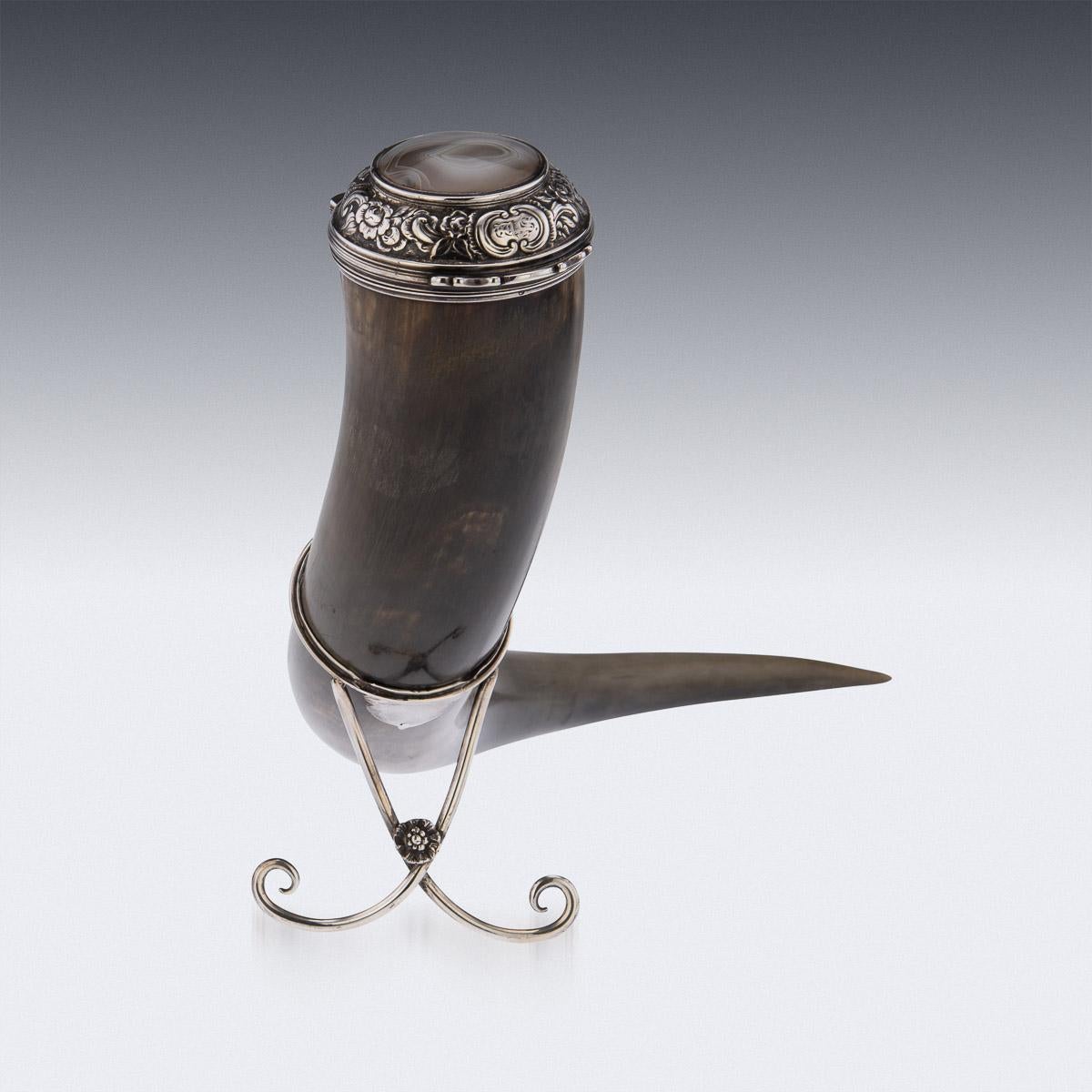 19th Century Scottish Horn, Banded Agate & Solid Silver Table Snuff Mull, c.1870 For Sale 3