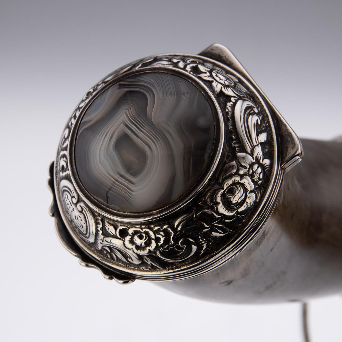19th Century Scottish Horn, Banded Agate & Solid Silver Table Snuff Mull, c.1870 For Sale 5