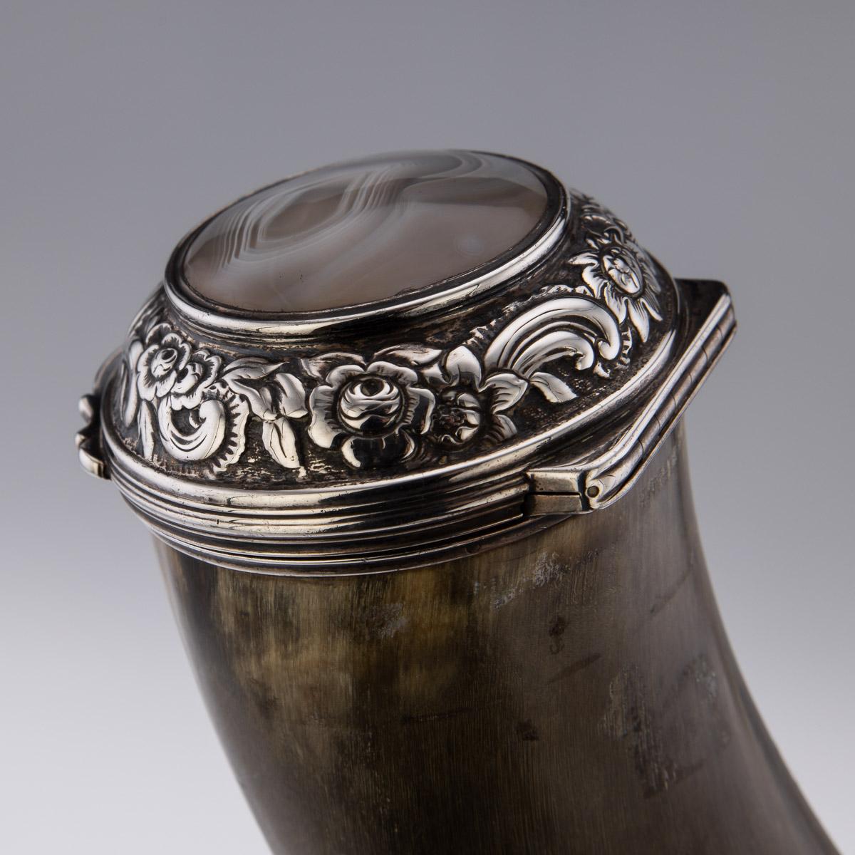 19th Century Scottish Horn, Banded Agate & Solid Silver Table Snuff Mull, c.1870 For Sale 6