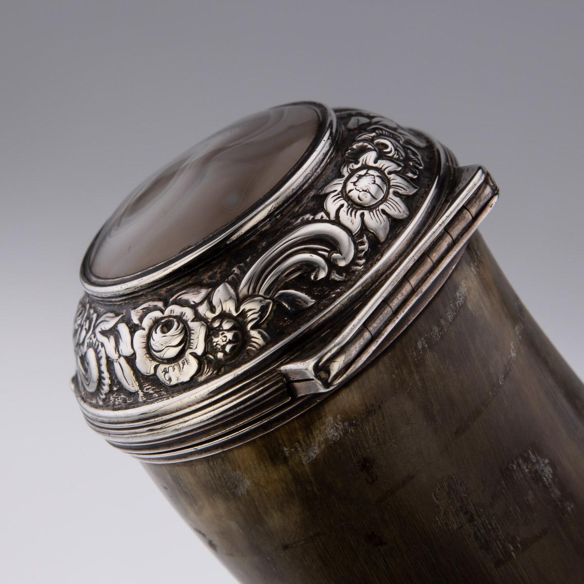 19th Century Scottish Horn, Banded Agate & Solid Silver Table Snuff Mull, c.1870 For Sale 7
