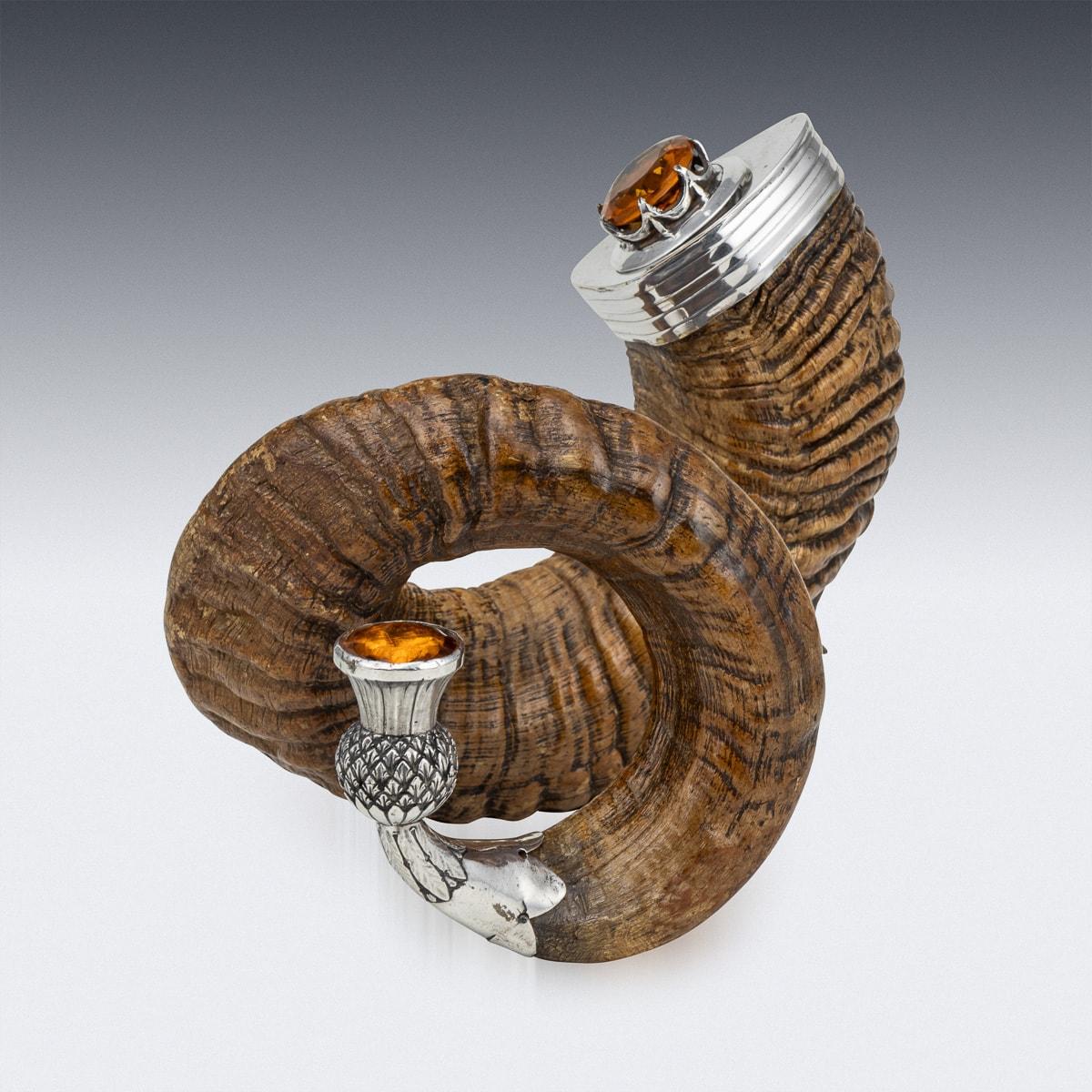 Other 19th Century Scottish Horn, Citrine & Solid Silver Table Snuff Mull c.1880 For Sale