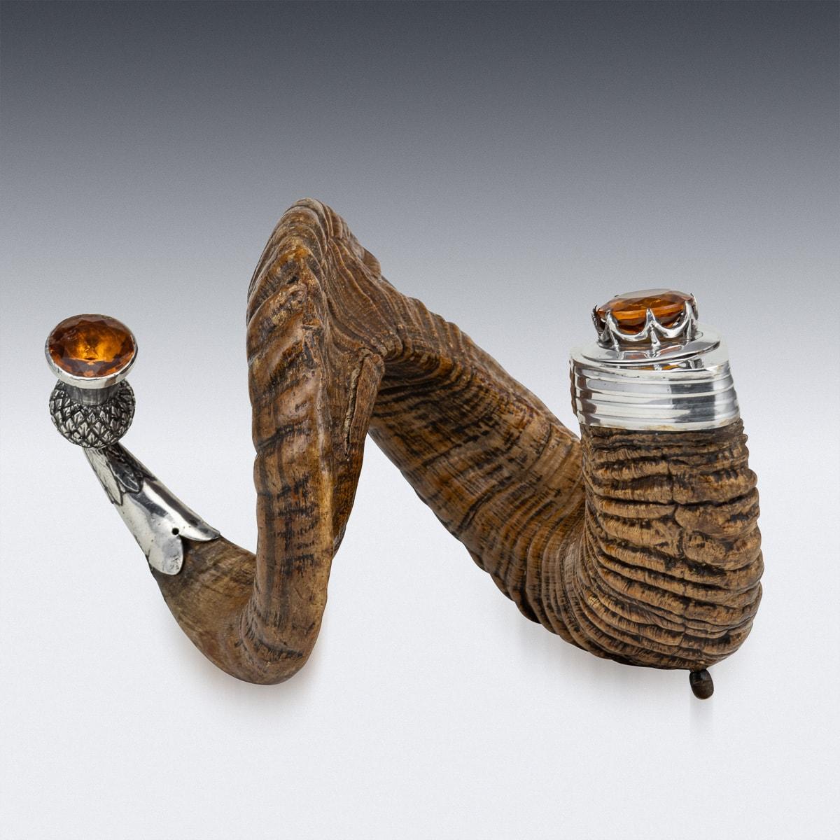 19th Century Scottish Horn, Citrine & Solid Silver Table Snuff Mull c.1880 For Sale 2