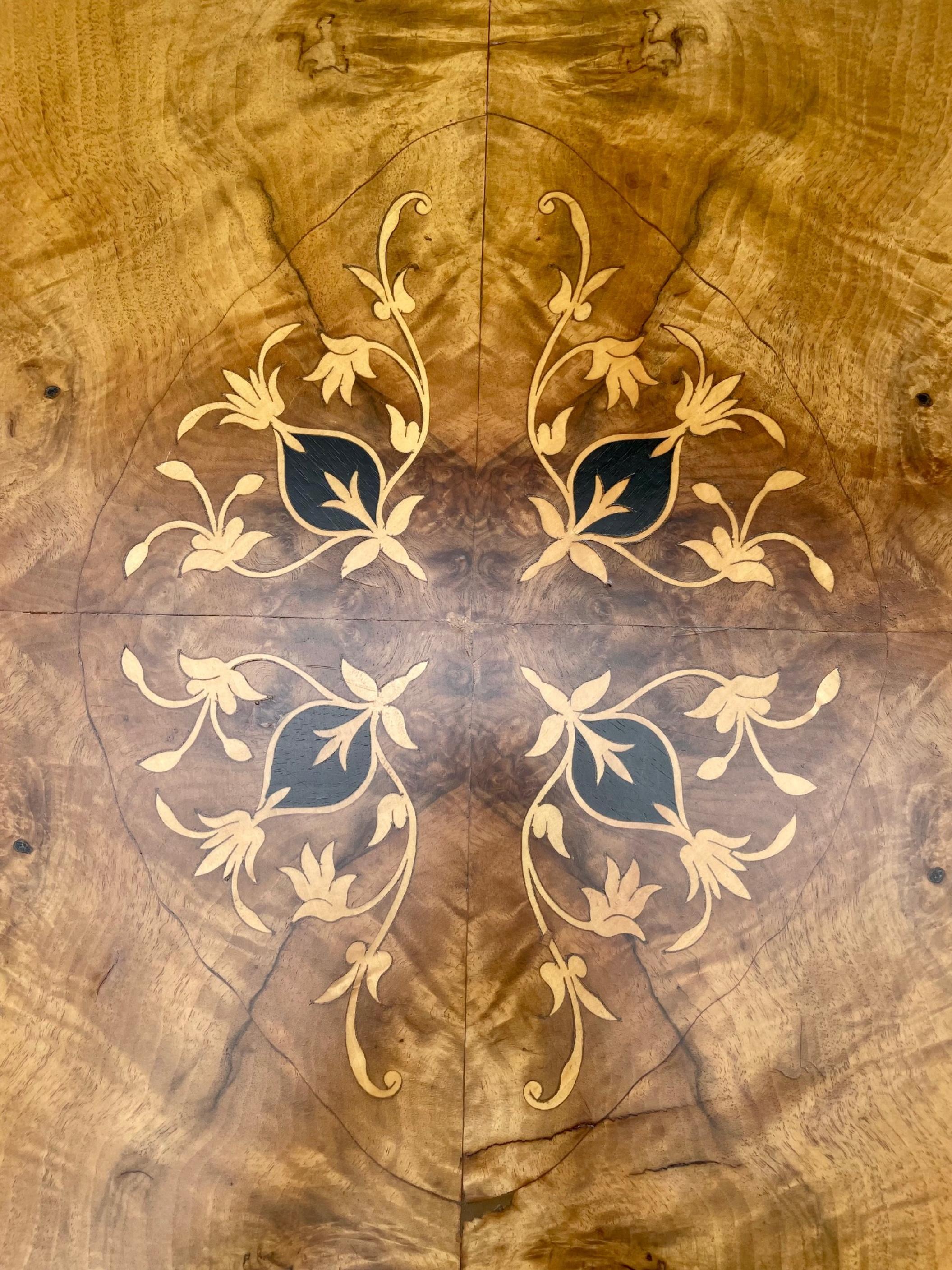 Hand-Carved 19th Century Scottish Inlaid Burl Wood Tilt-Top Breakfast Table