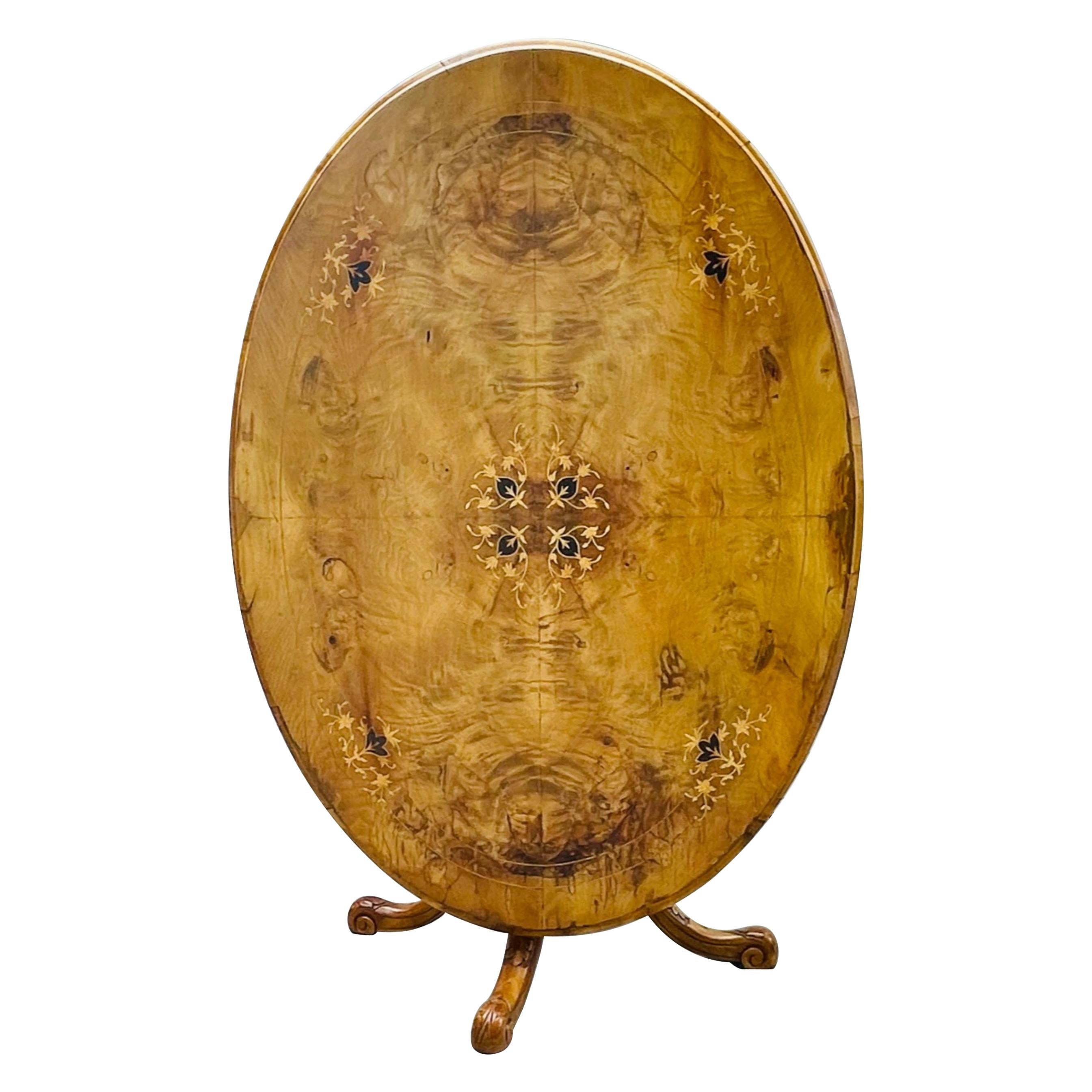 19th Century Scottish Inlaid Burl Wood Tilt-Top Breakfast Table