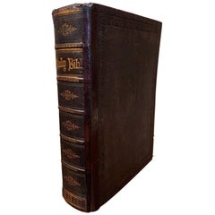 Antique 19th Century Scottish Leather-Bound and Tooling Holy Family Bible, Dated 1860