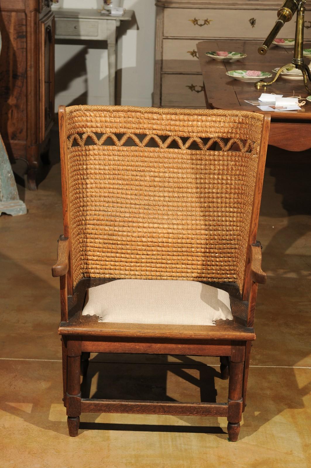 19th Century Scottish Orkney Chair with Handwoven Straw Back and Zigzag Patterns 4