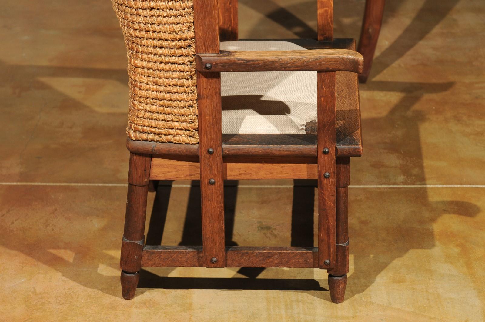 19th Century Scottish Orkney Chair with Handwoven Straw Back and Zigzag Patterns In Good Condition In Atlanta, GA