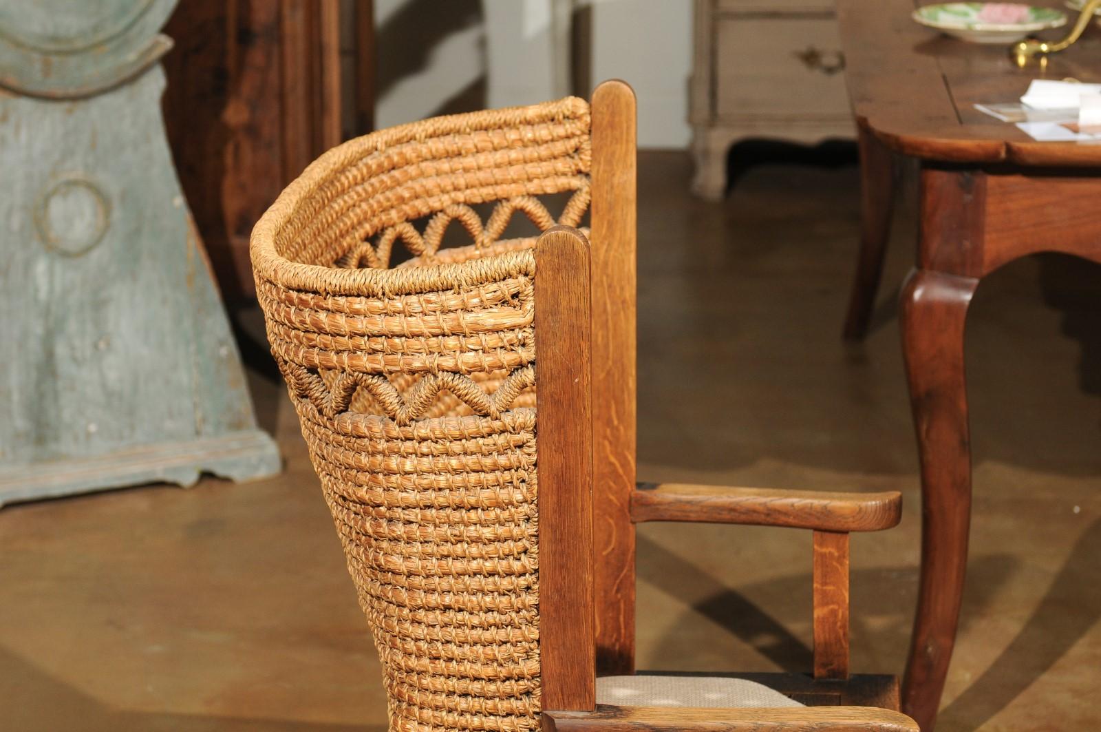 Fabric 19th Century Scottish Orkney Chair with Handwoven Straw Back and Zigzag Patterns