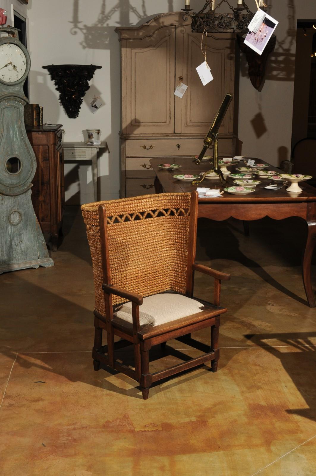 19th Century Scottish Orkney Chair with Handwoven Straw Back and Zigzag Patterns 3
