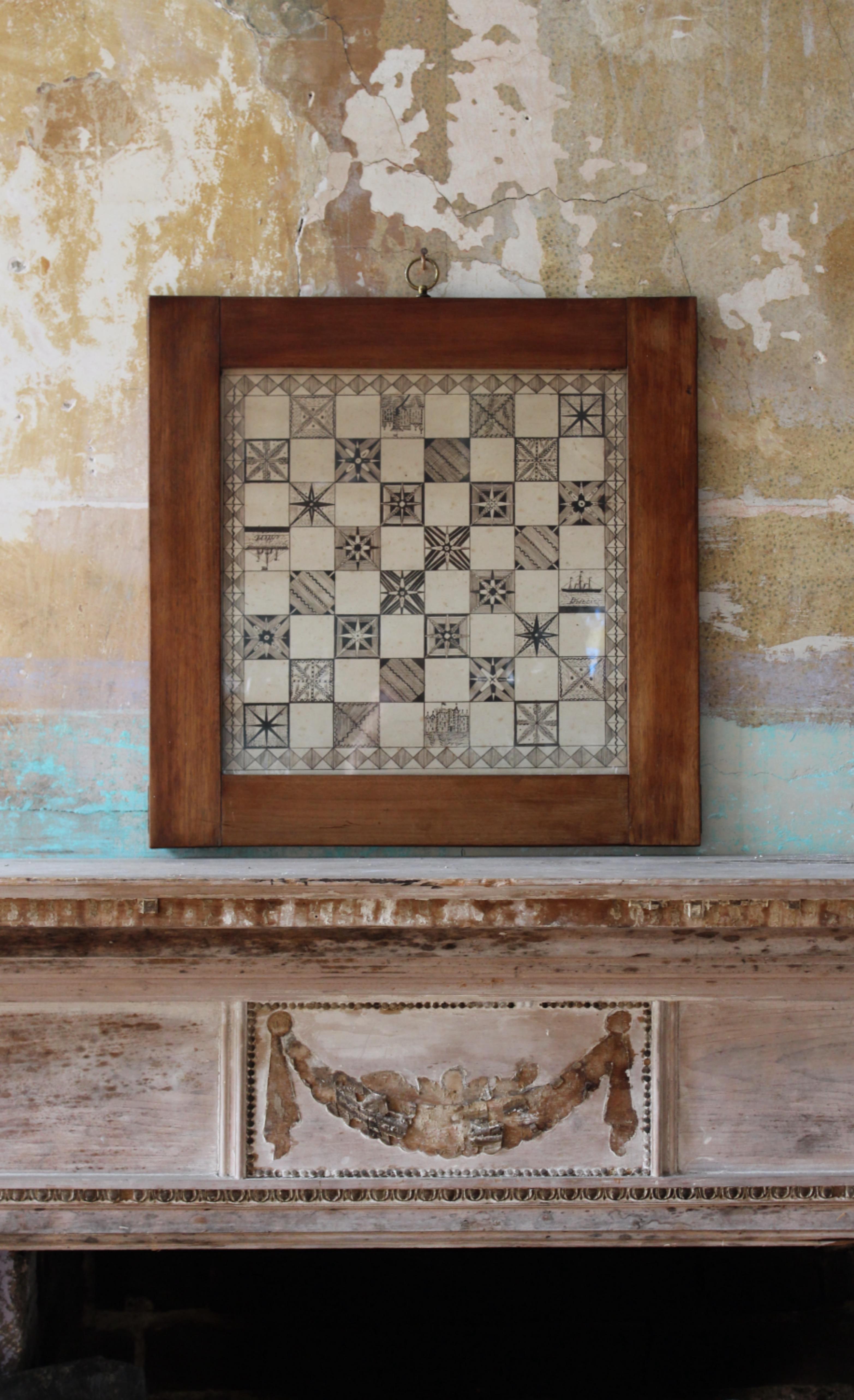 19th Century Scottish Sailors Folk Art Naval Maritime Pen & Ink Chess Board  For Sale 6