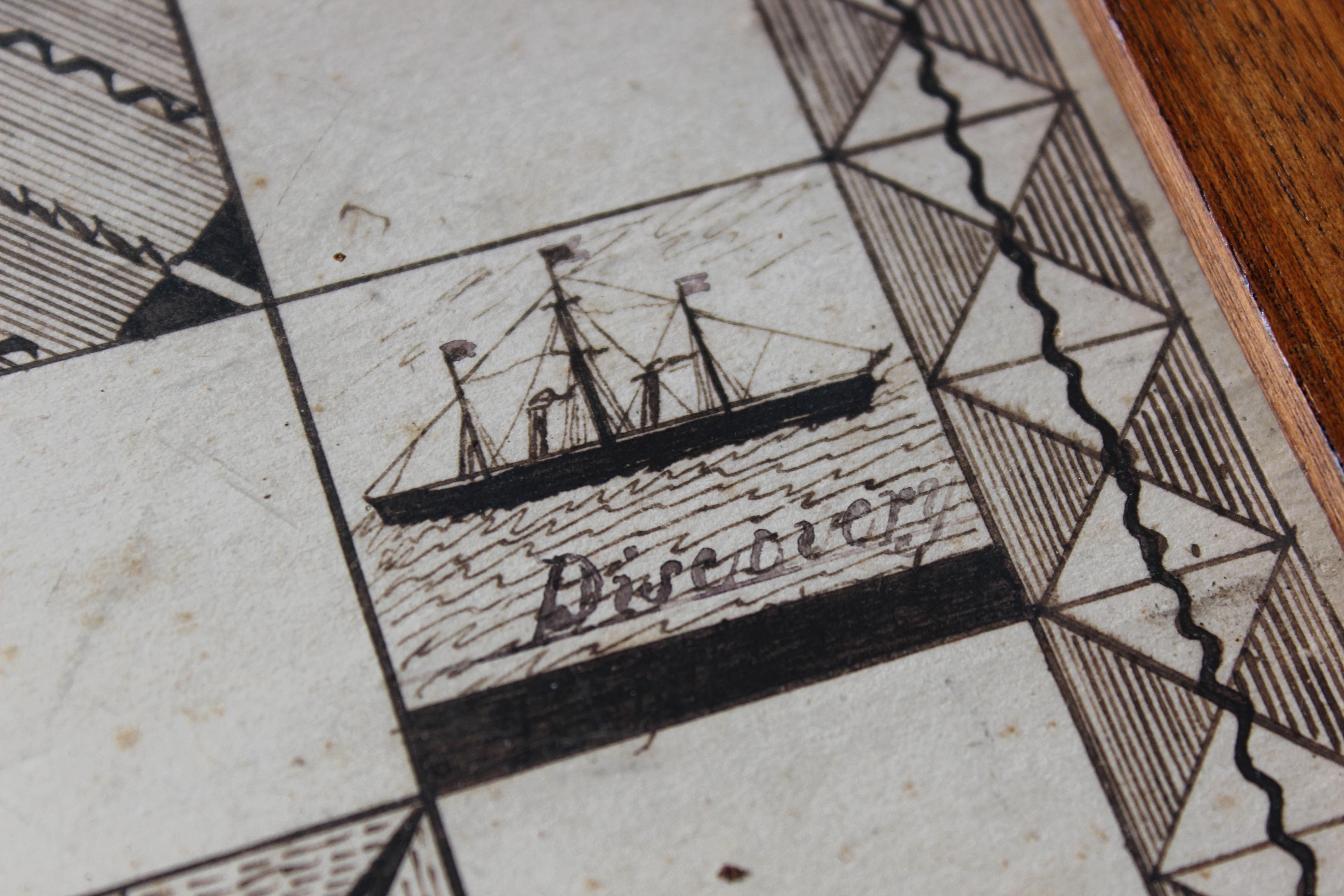 Victorian 19th Century Scottish Sailors Folk Art Naval Maritime Pen & Ink Chess Board  For Sale