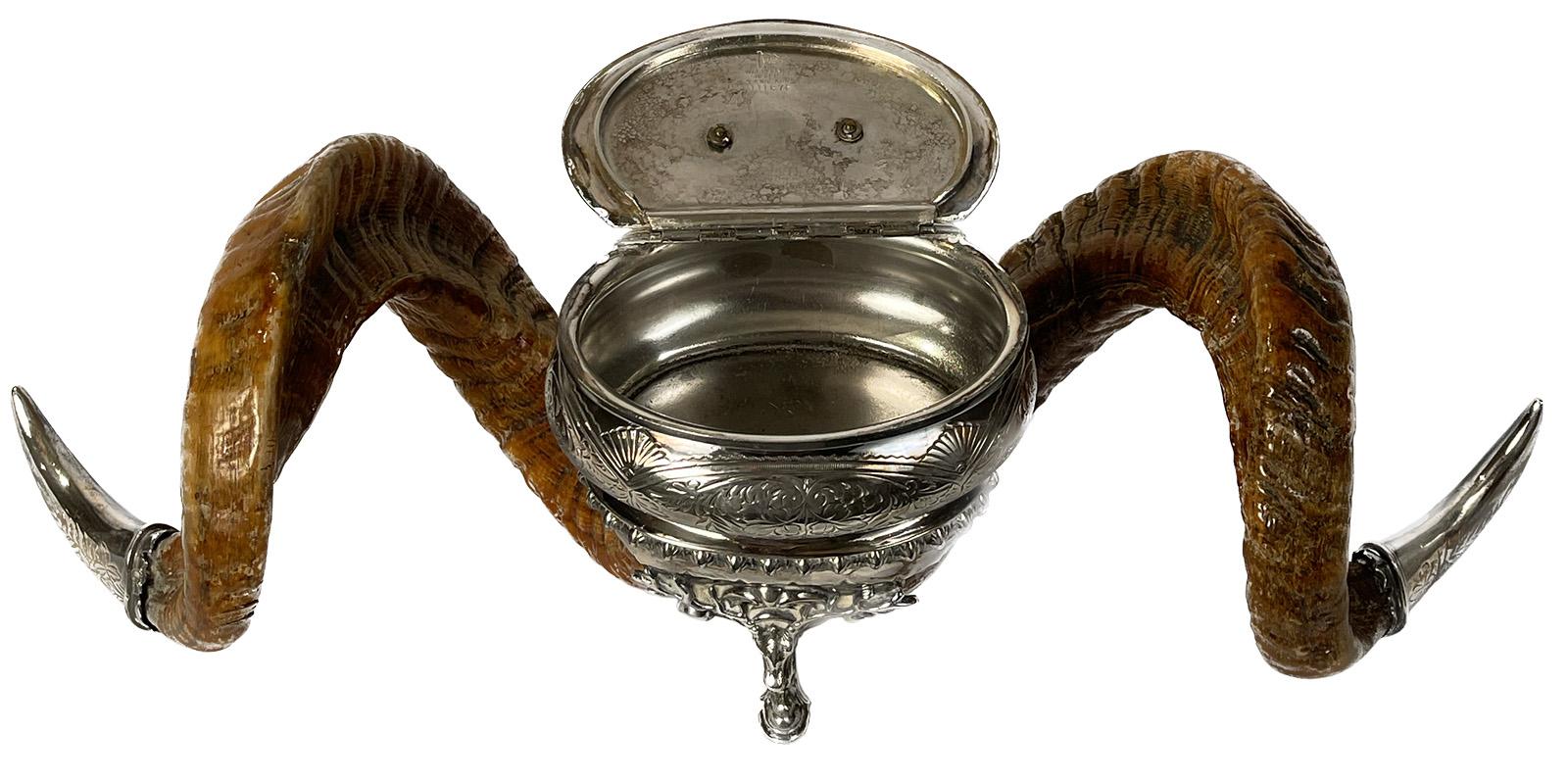 19th Century Scottish Silver-plate Ram Horn Snuff Mull In Good Condition In Salt Lake City, UT