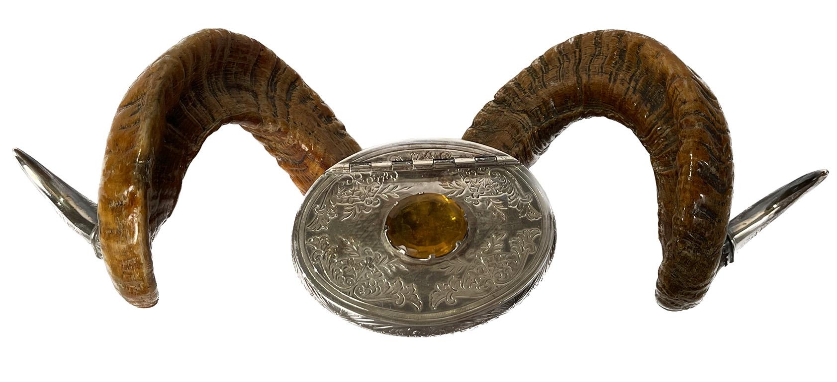 Silver Plate 19th Century Scottish Silver-plate Ram Horn Snuff Mull