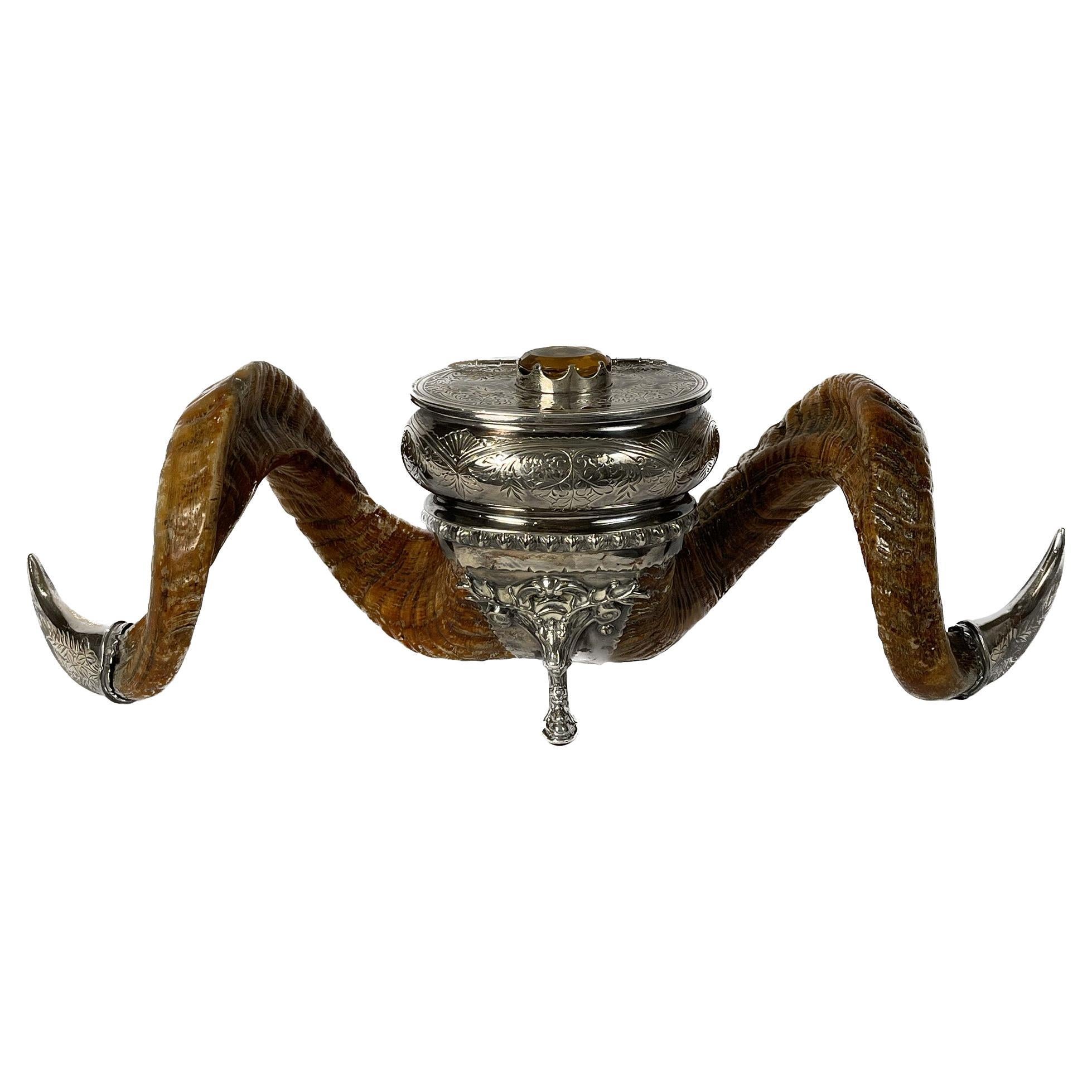19th Century Scottish Silver-plate Ram Horn Snuff Mull