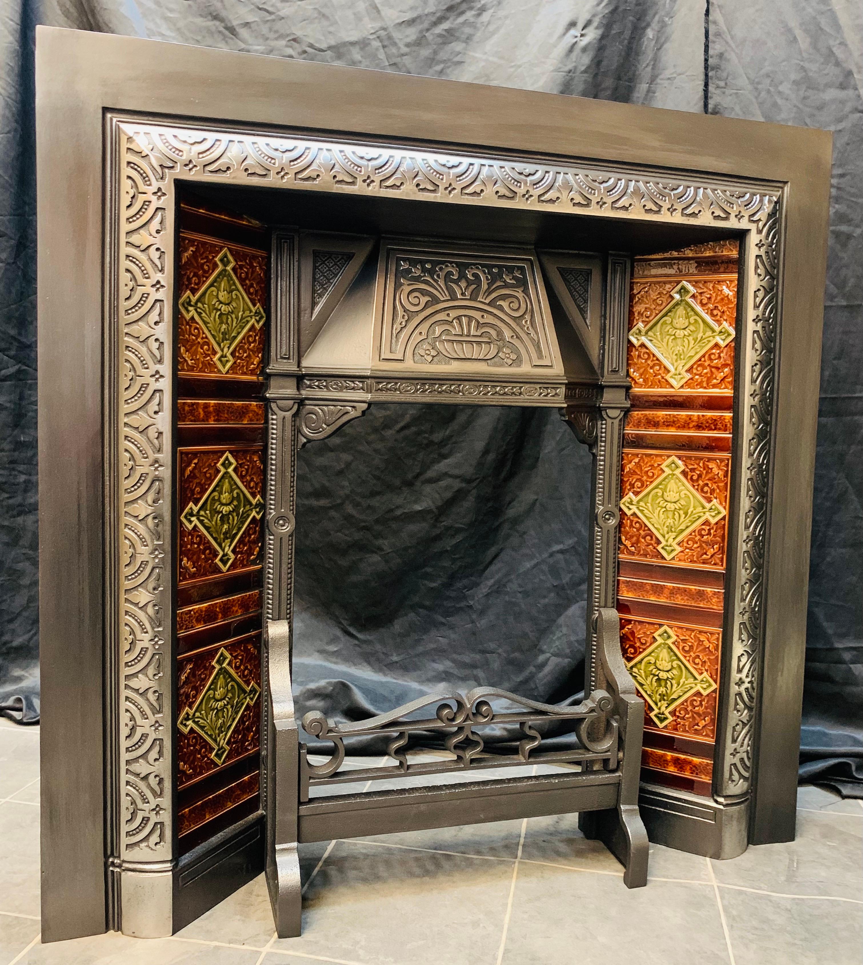 19th Century Scottish Tiled Cast Iron Fireplace Insert 6