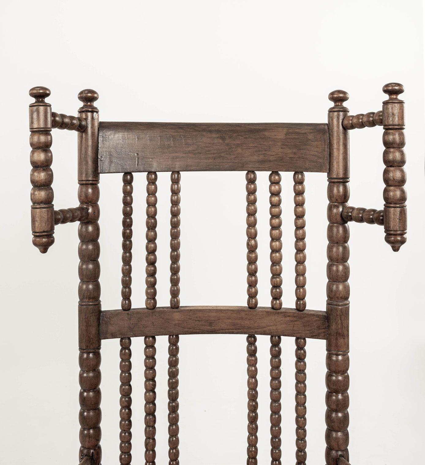 Hand-Carved 19th Century Scottish Turned-Bobbin Rocking Chair