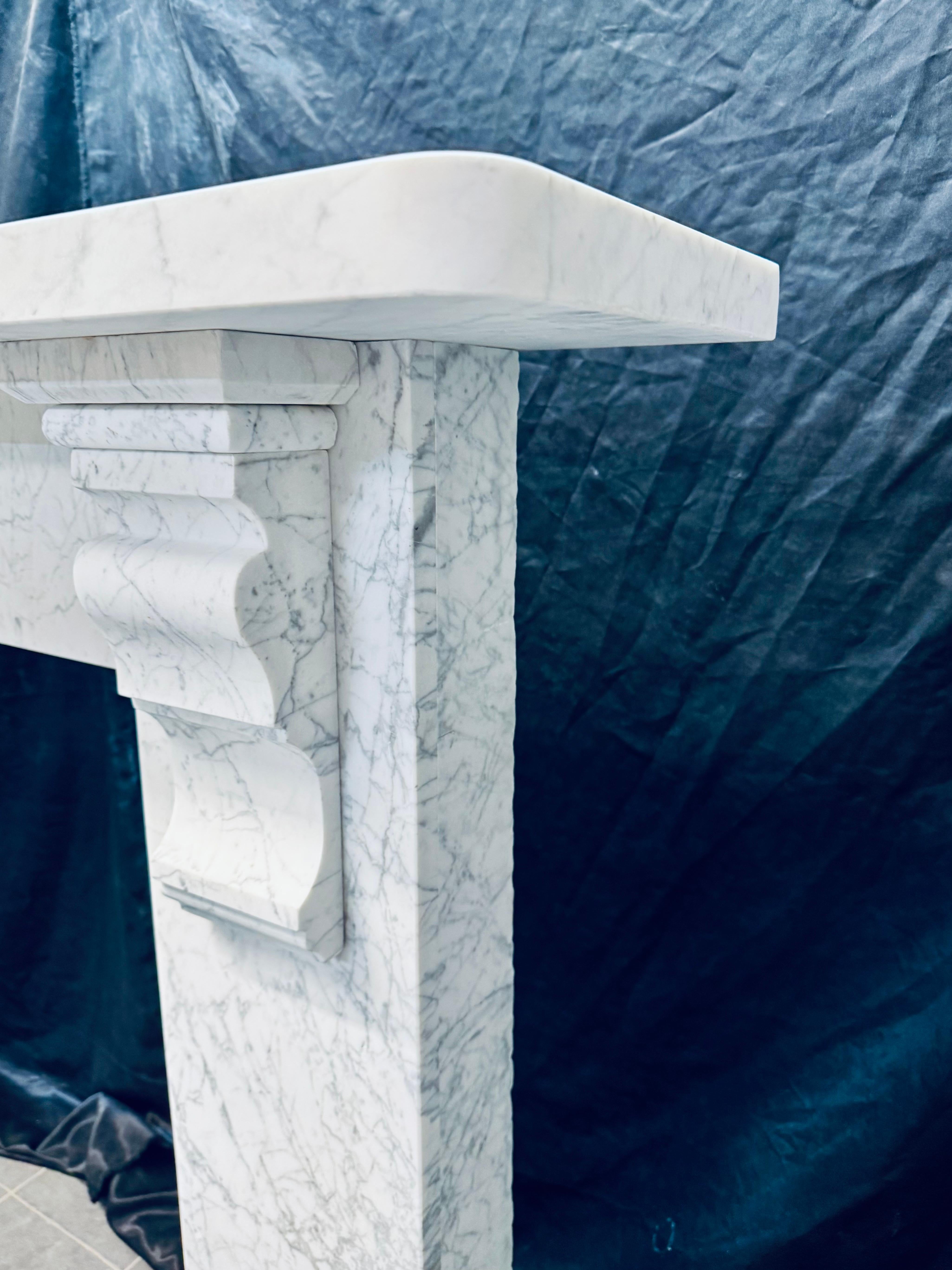 19th Century Scottish Victorian Carrara Marble Corbeled Fireplace. For Sale 9