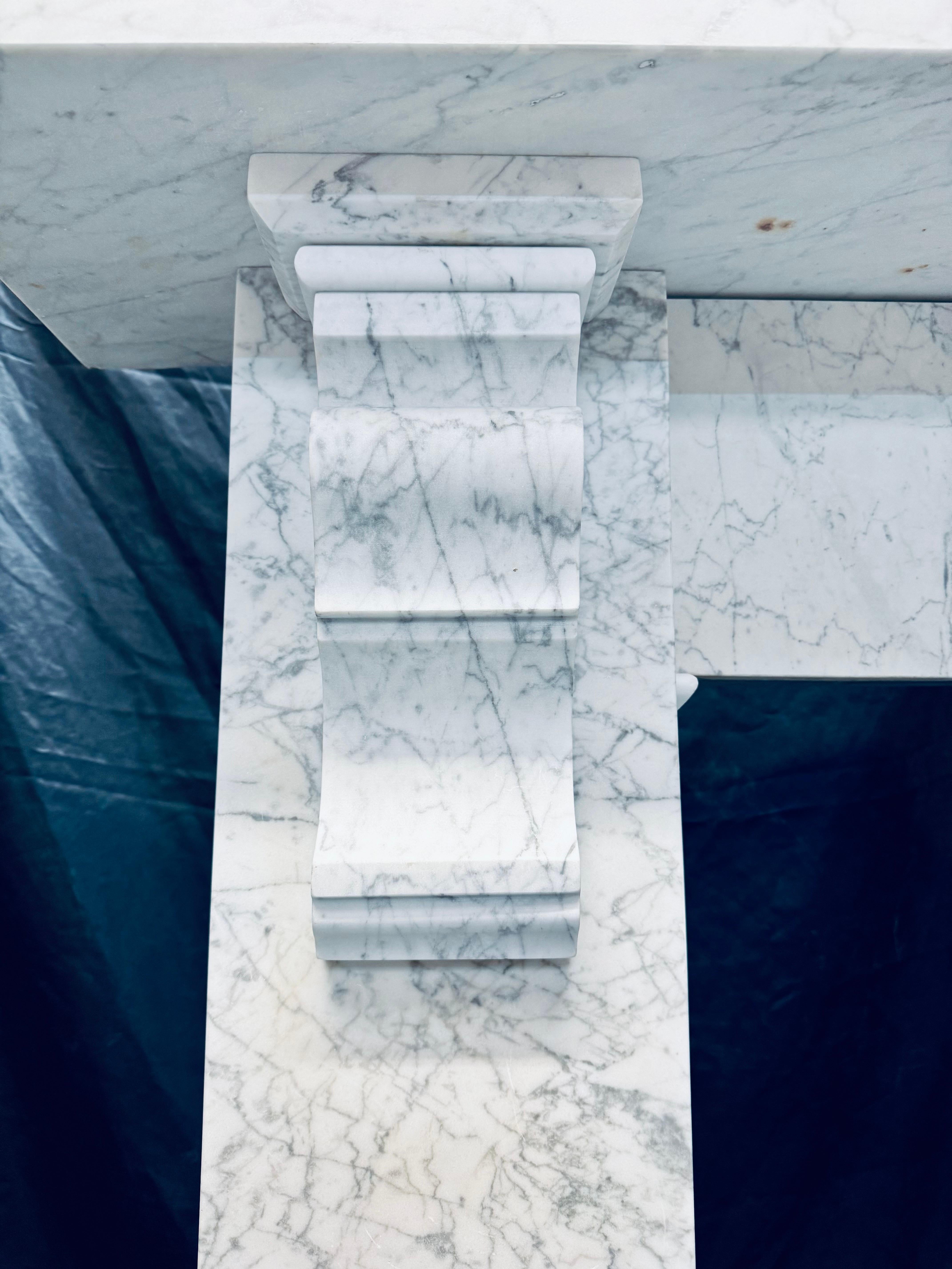 19th Century Scottish Victorian Carrara Marble Corbeled Fireplace. For Sale 12