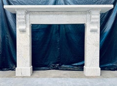 19th Century Scottish Victorian Carrara Marble Corbeled Fireplace.